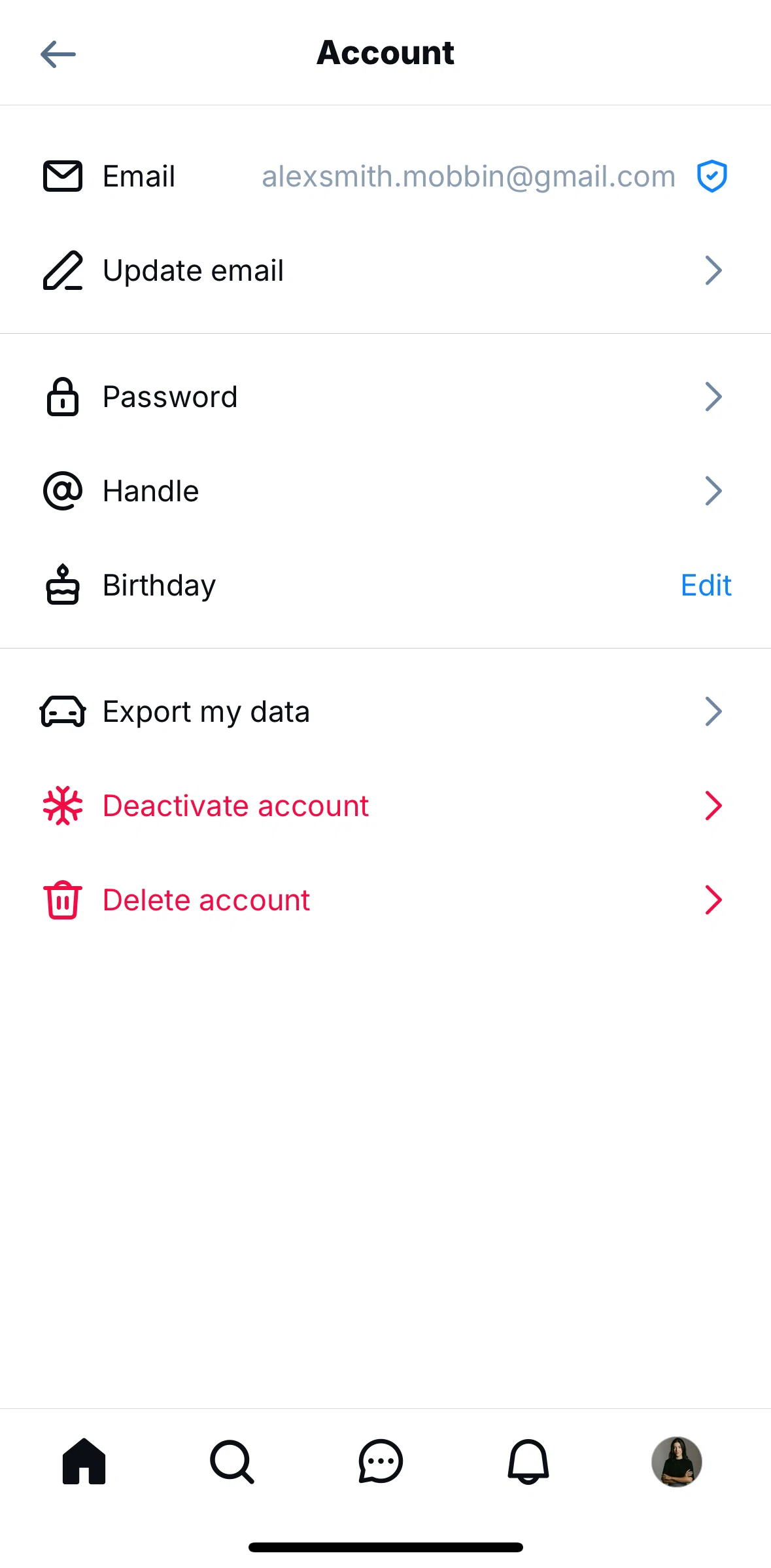 Bluesky Social Screen screen in the Changing birthday flow