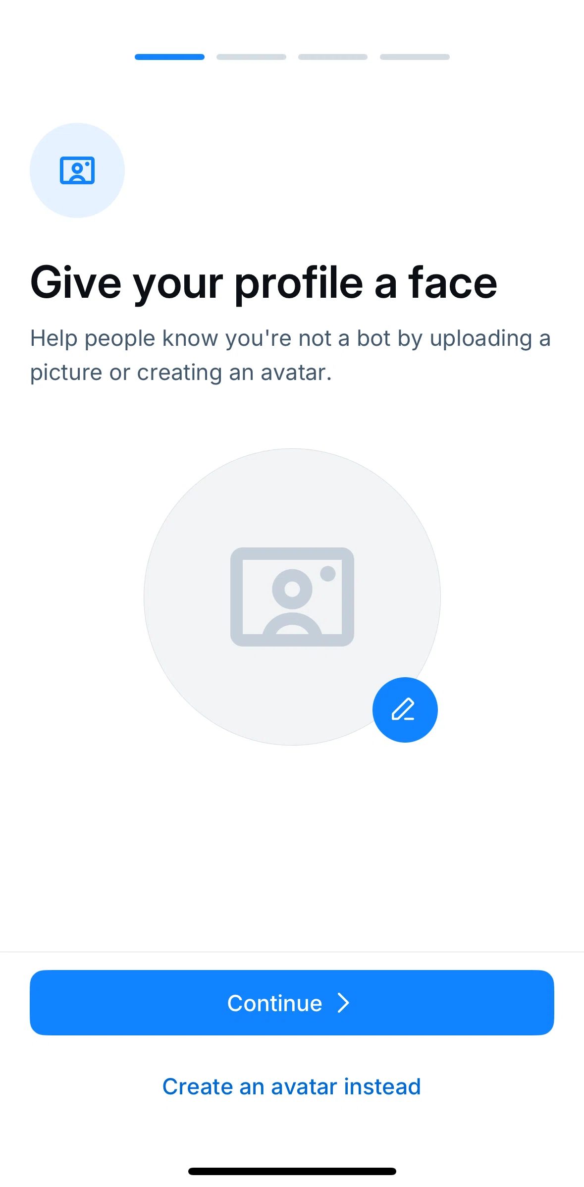 Bluesky Social Screen screen in the Creating an avatar flow