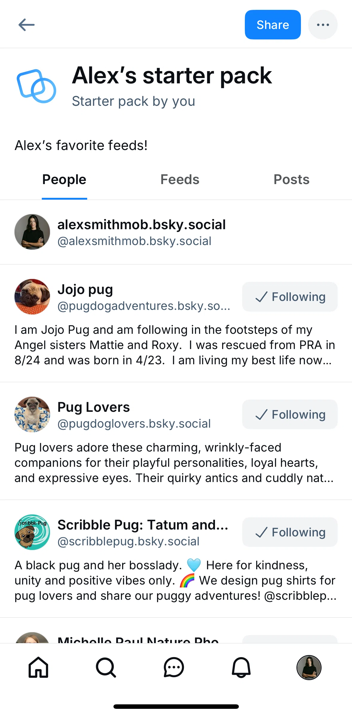 Bluesky Social Screen screen in the Deleting a starter pack flow