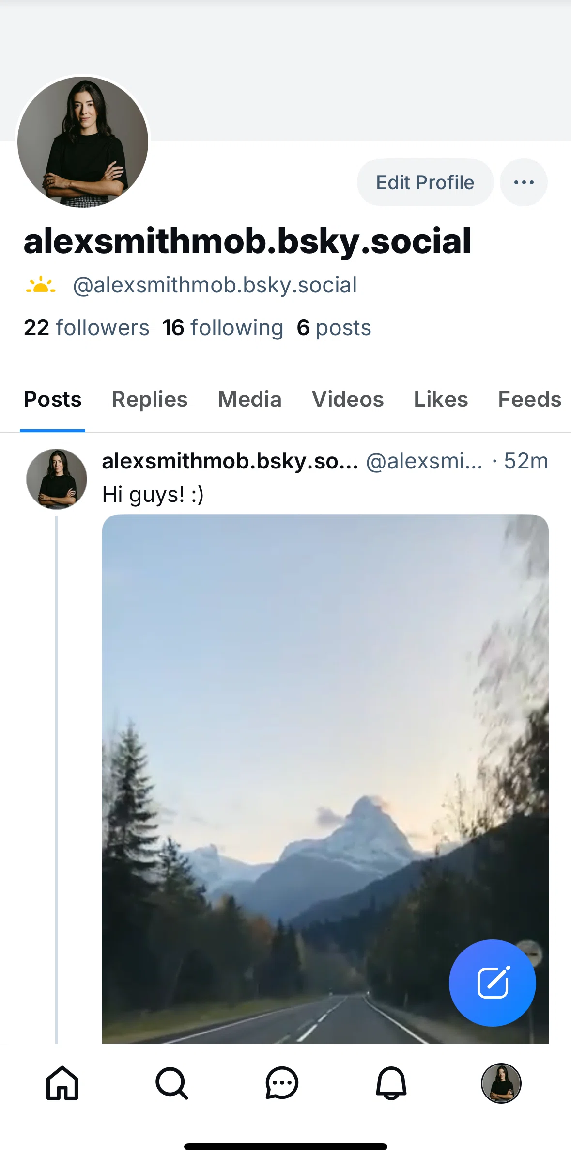 Bluesky Social Screen screen in the Following flow