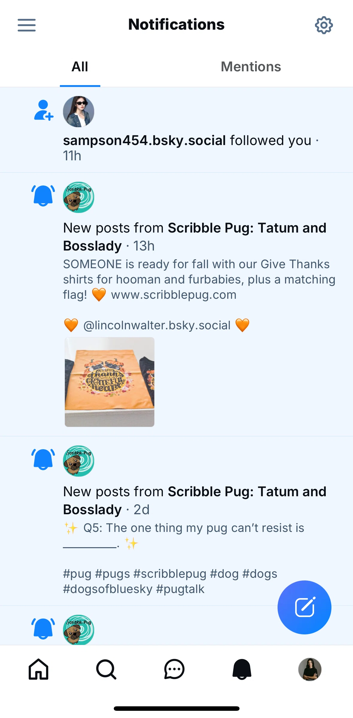 Bluesky Social Screen screen in the Notification detail flow