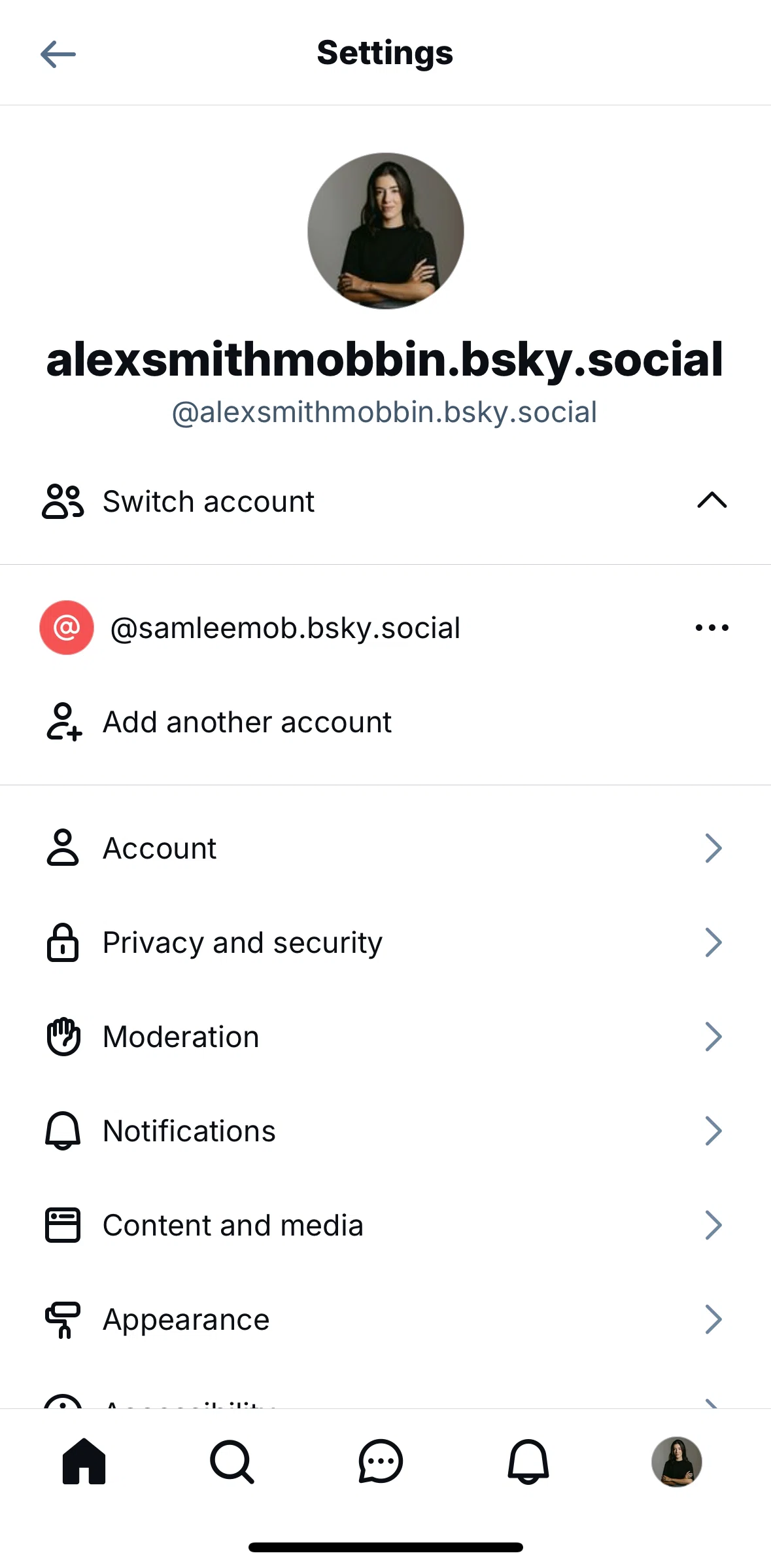 Bluesky Social Screen screen in the Removing an account from quick access flow