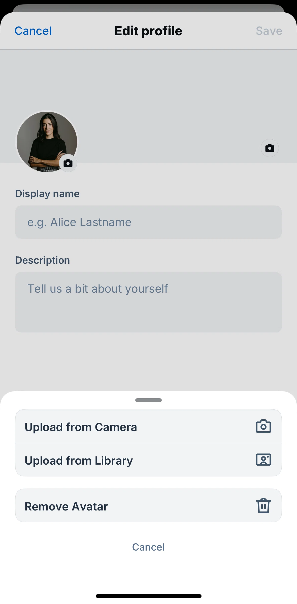 Bluesky Social Screen screen in the Removing an avatar flow