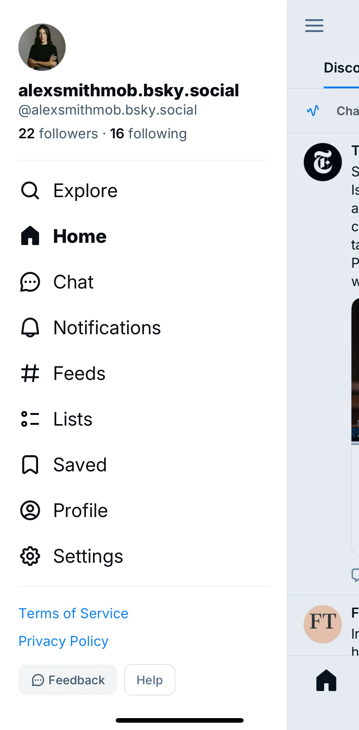 Bluesky Social Screen screen in the Saved flow