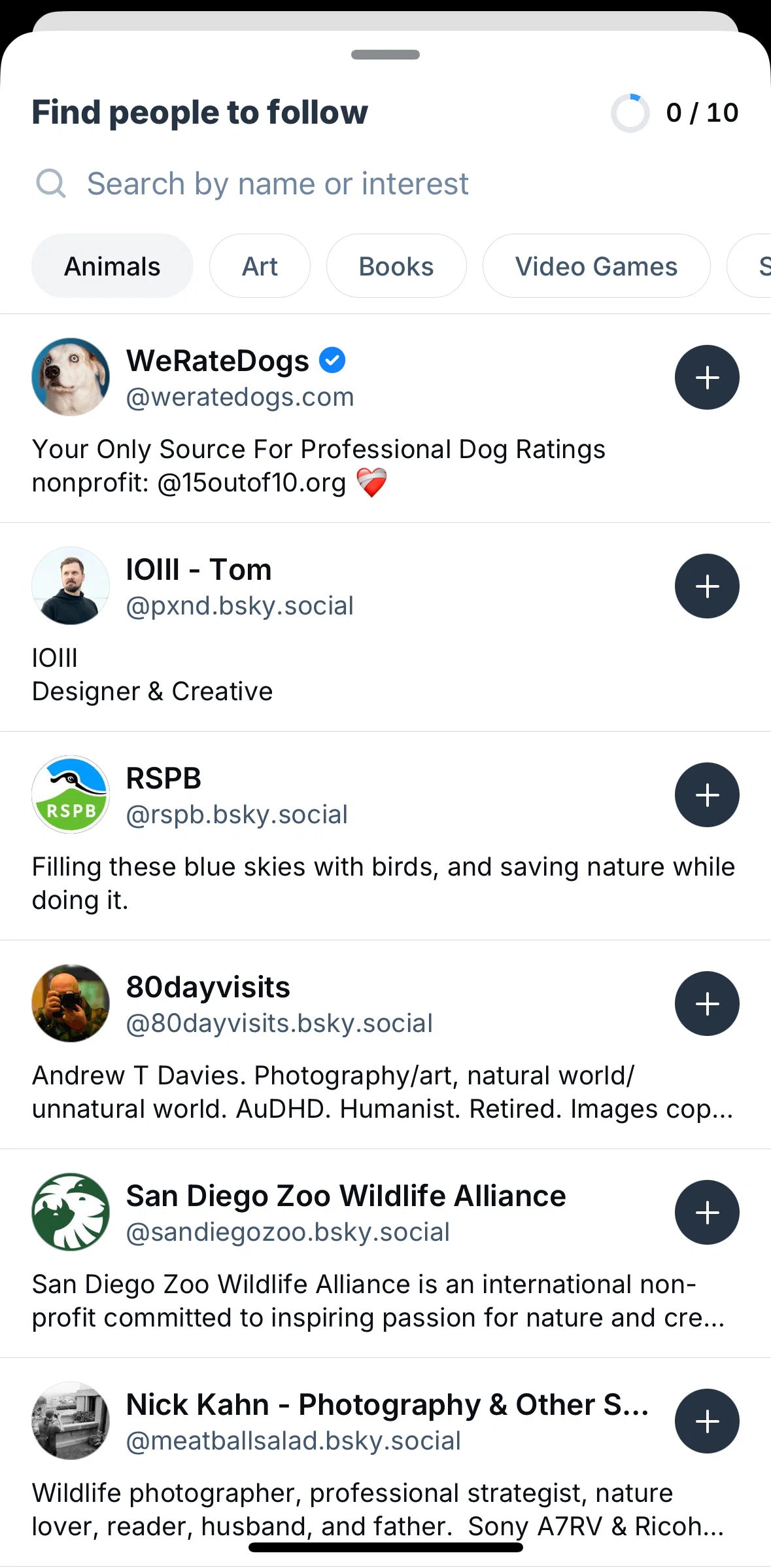 Bluesky Social Screen screen in the Searching people to follow flow