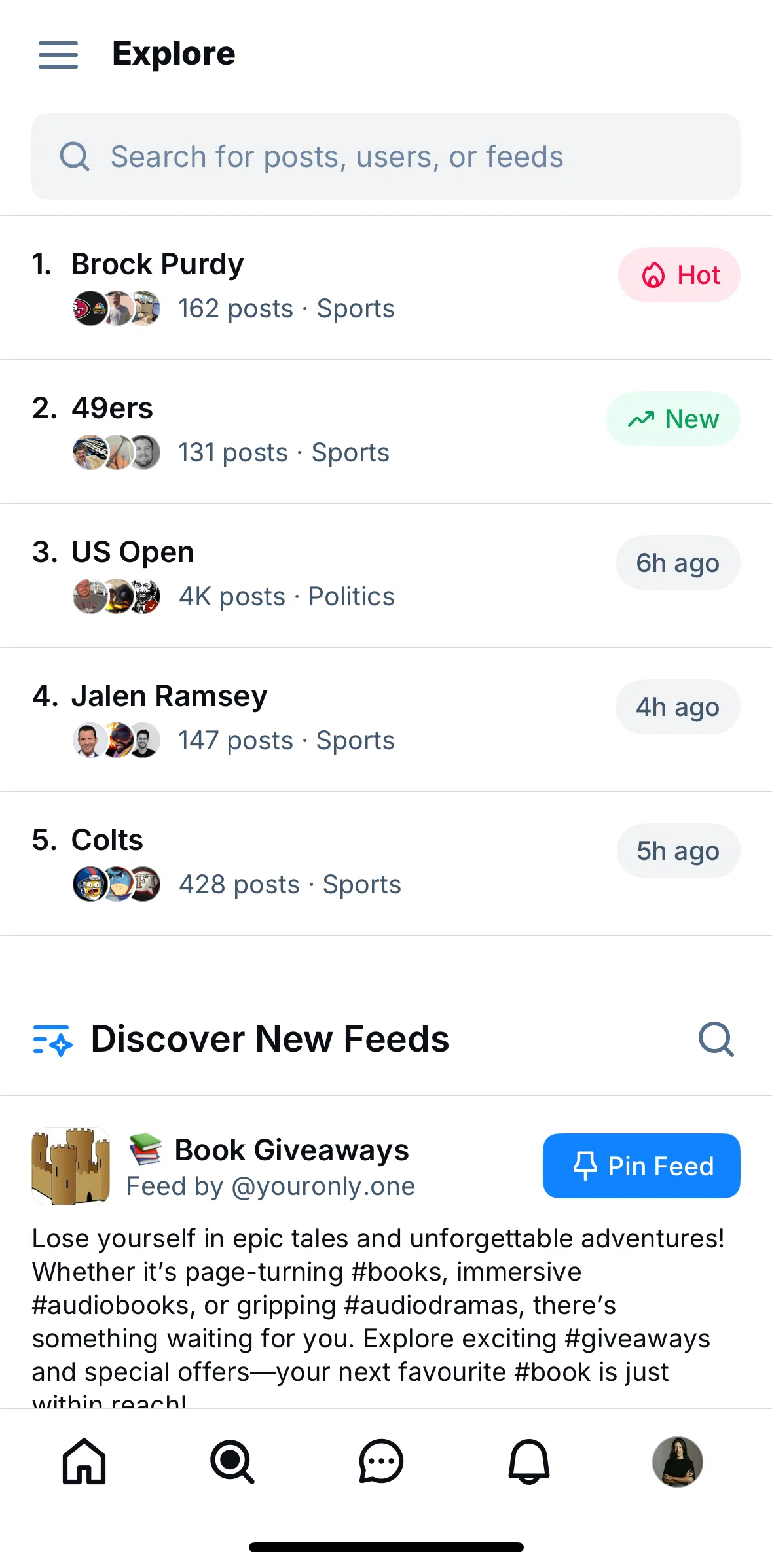Bluesky Social Screen screen in the Trending feed flow