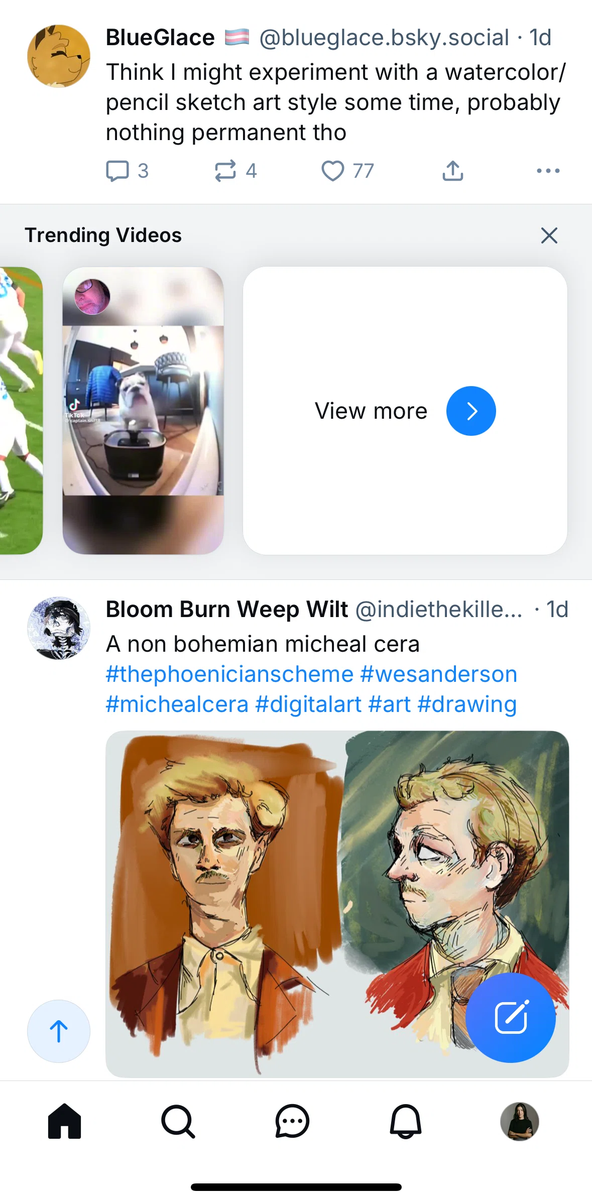 Bluesky Social Screen screen in the Trending videos flow