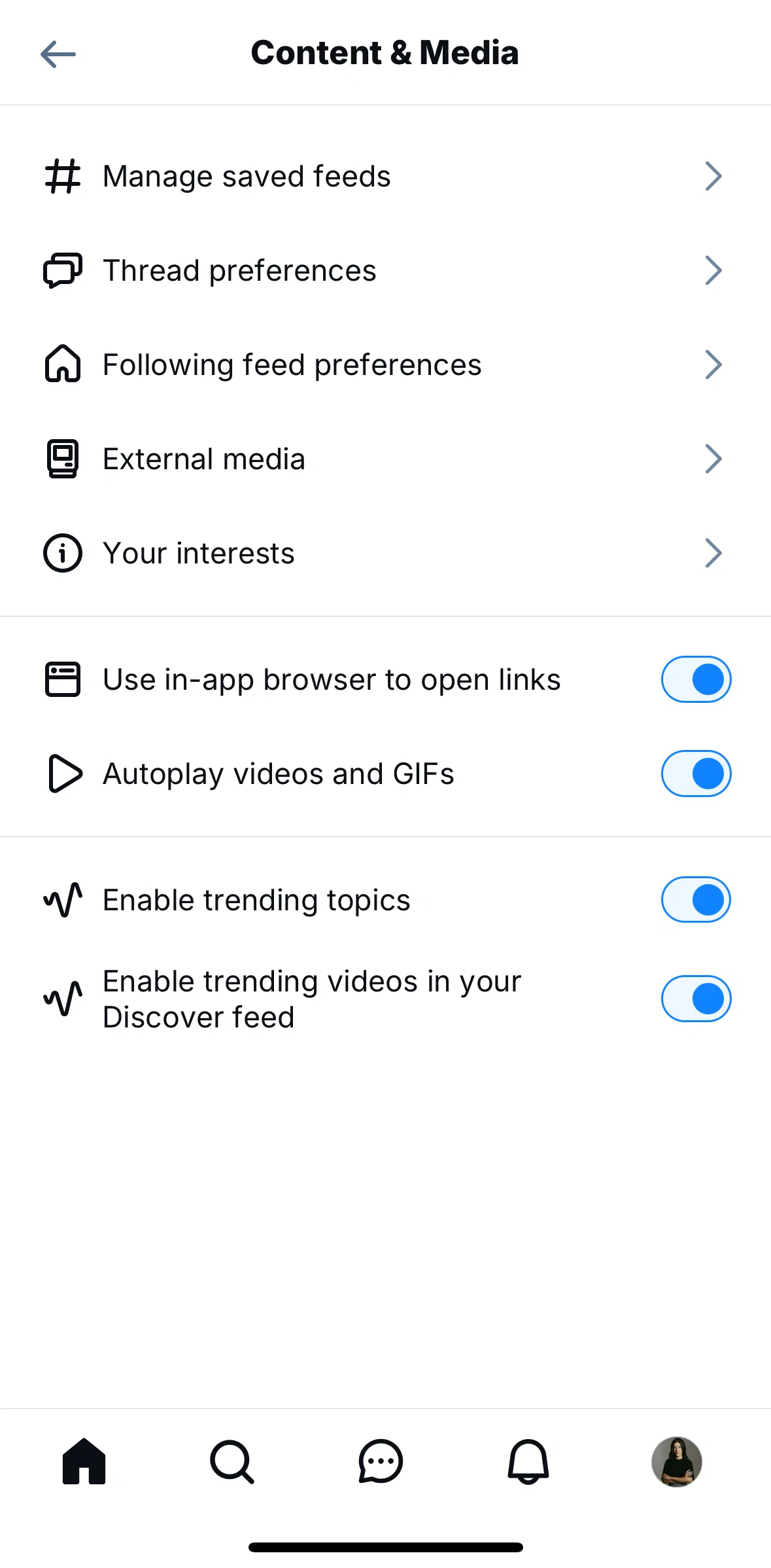 Bluesky Social Screen screen in the Turning off autoplays flow