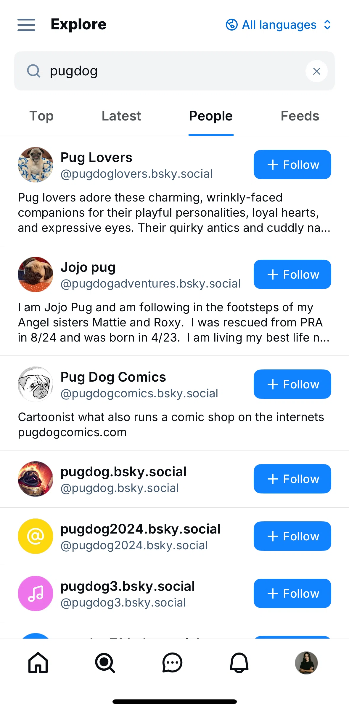 Bluesky Social Screen screen in the User detail flow
