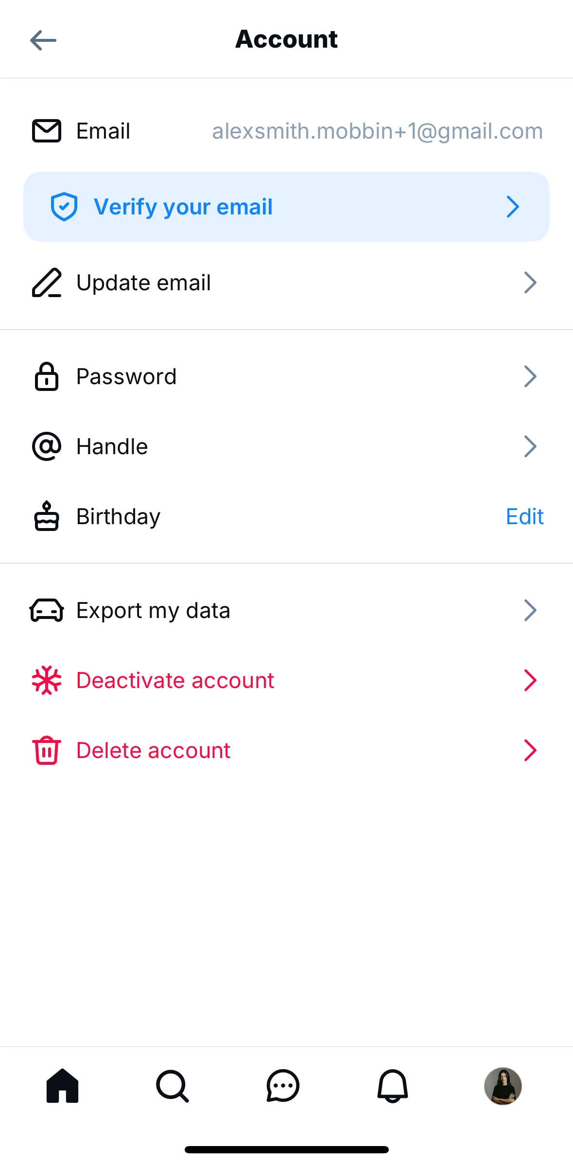 Bluesky Social Screen screen in the Verifying email flow