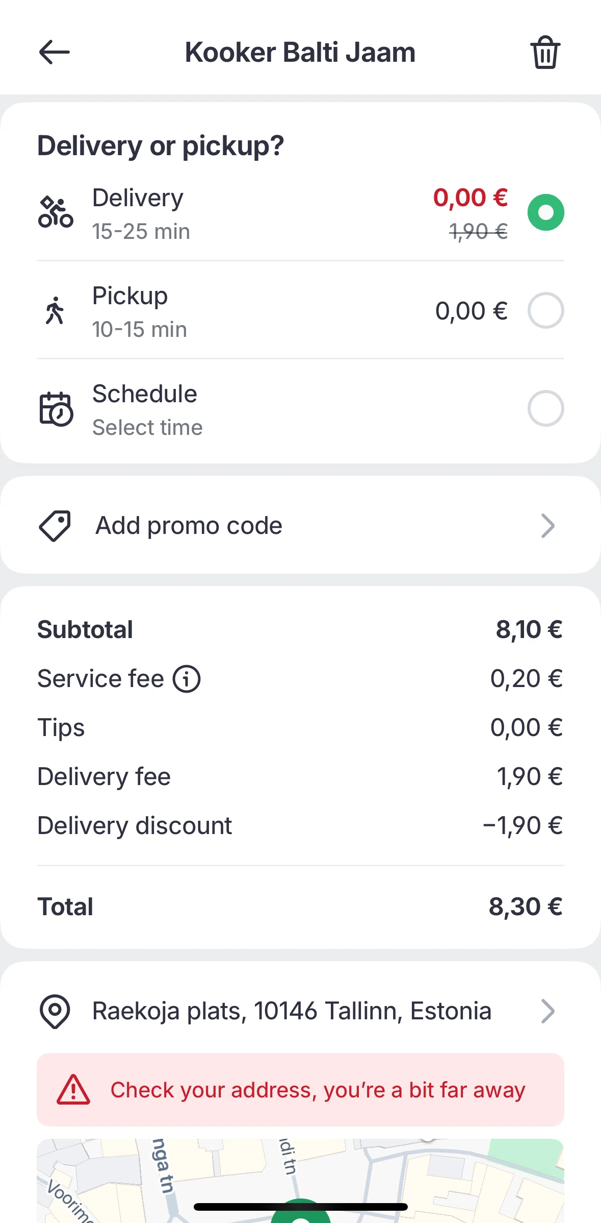 Bolt Food Screen screen in the Add a promo code flow