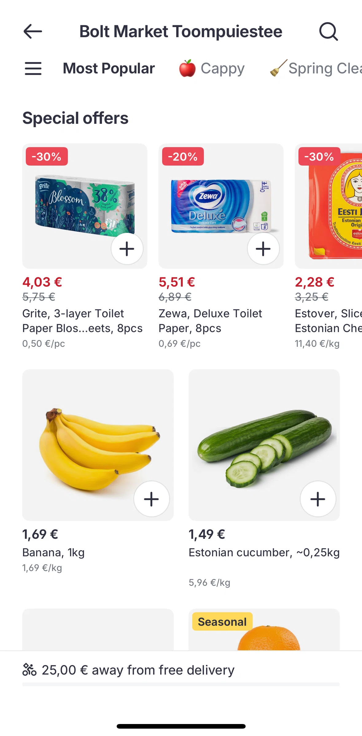 Bolt Food Screen screen in the Adding items to cart flow