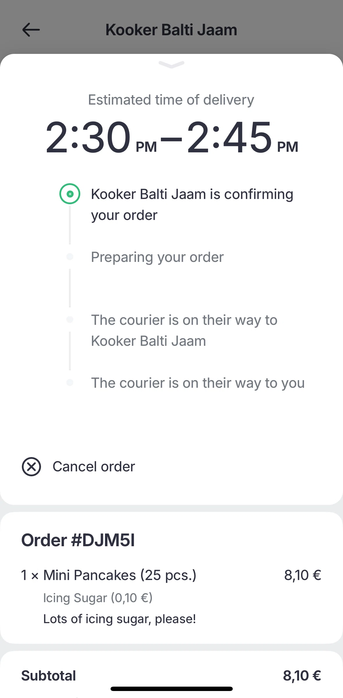 Bolt Food Screen screen in the Canceling an order flow