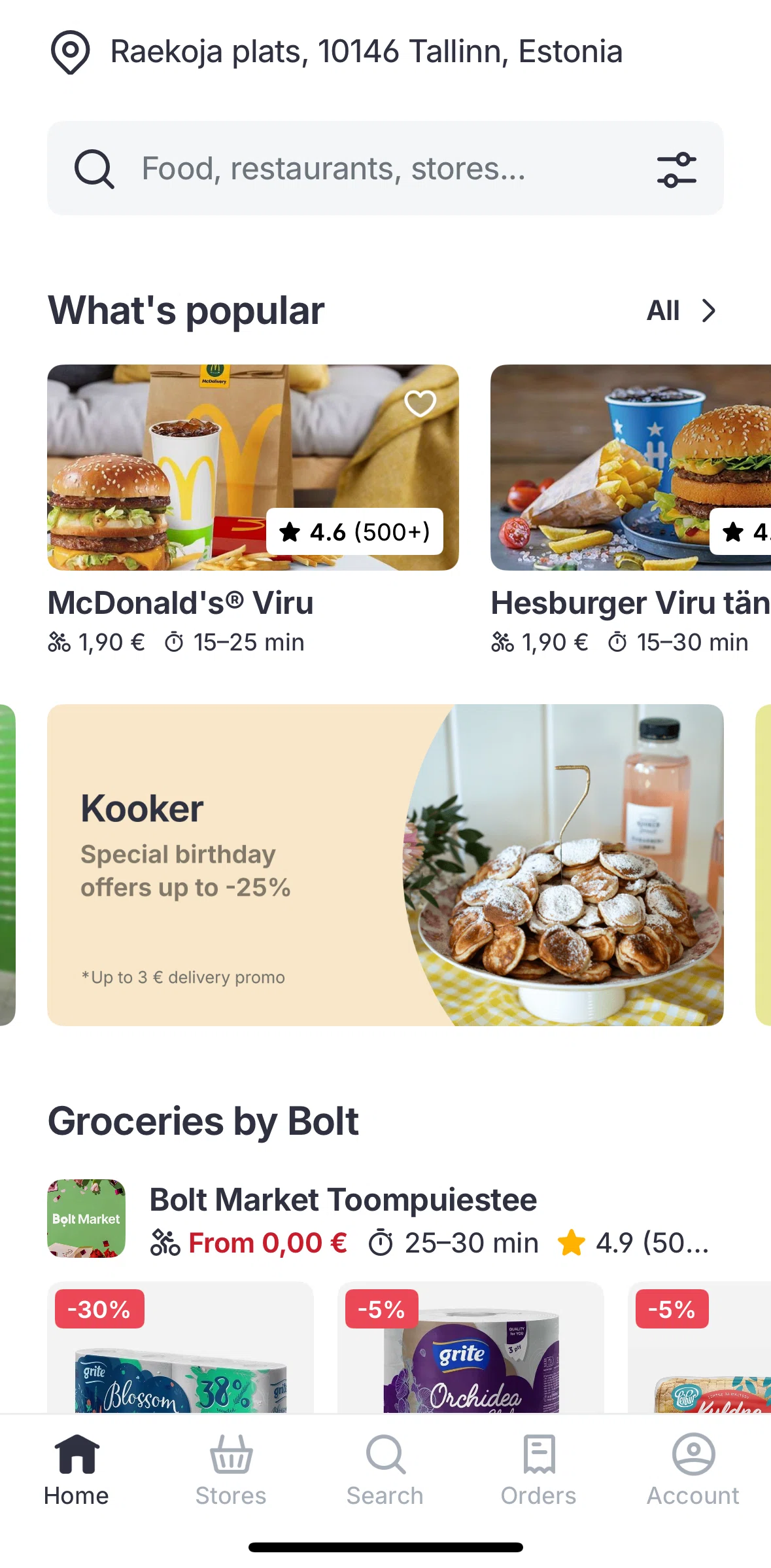 Bolt Food Screen screen in the Stores flow