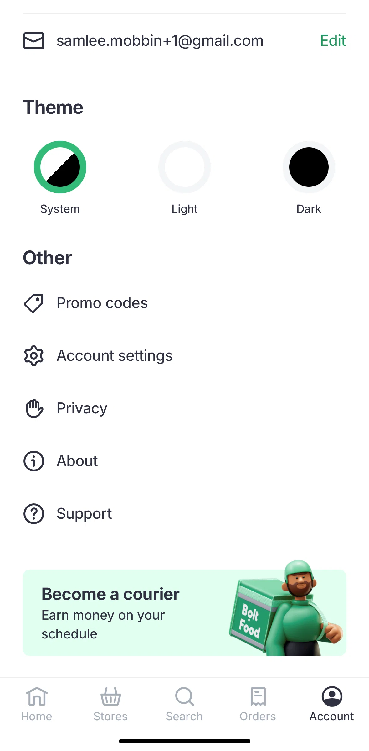 Bolt Food Screen screen in the Support flow