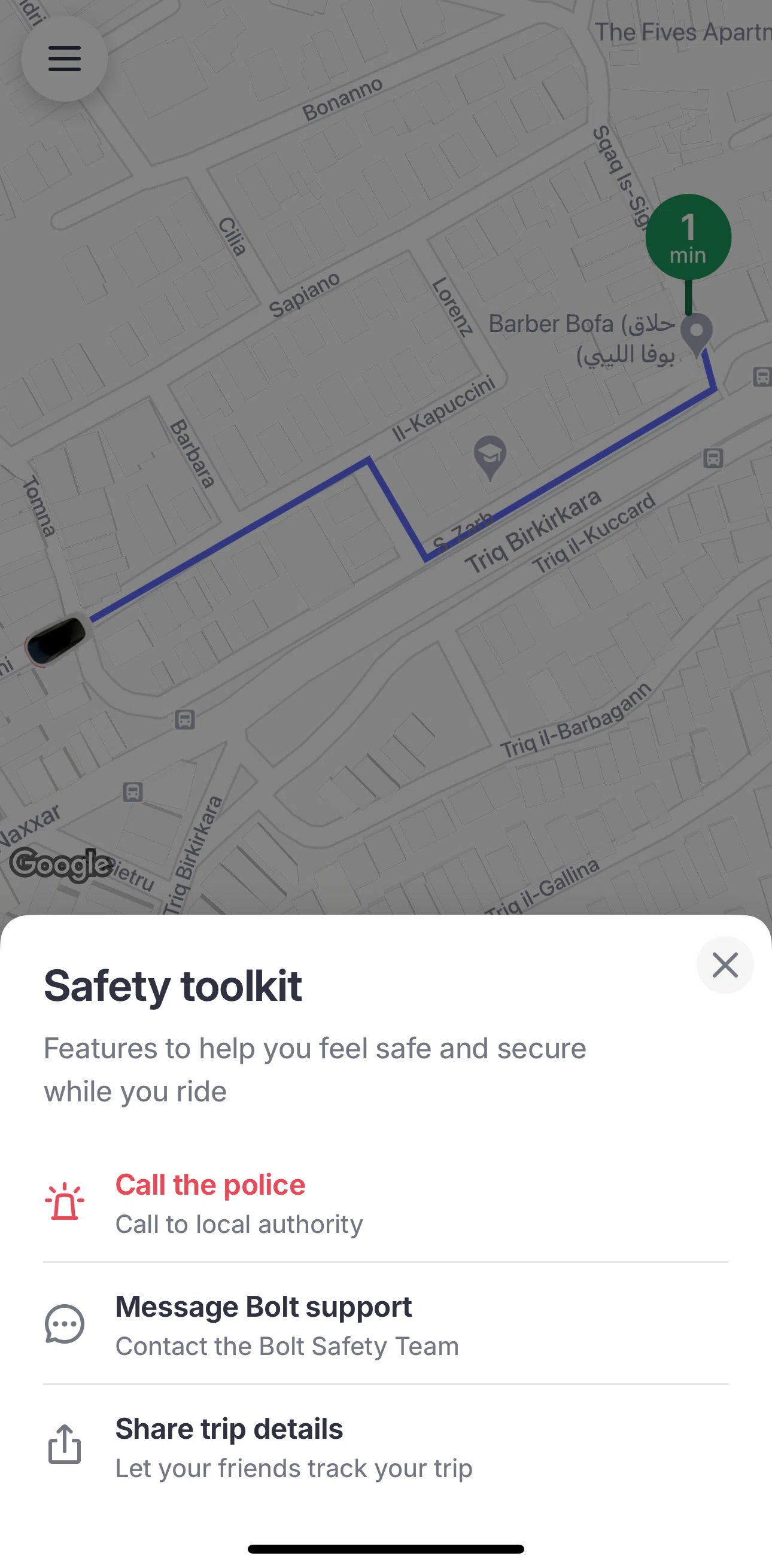 Bolt Screen screen in the Chat with Bolt support flow