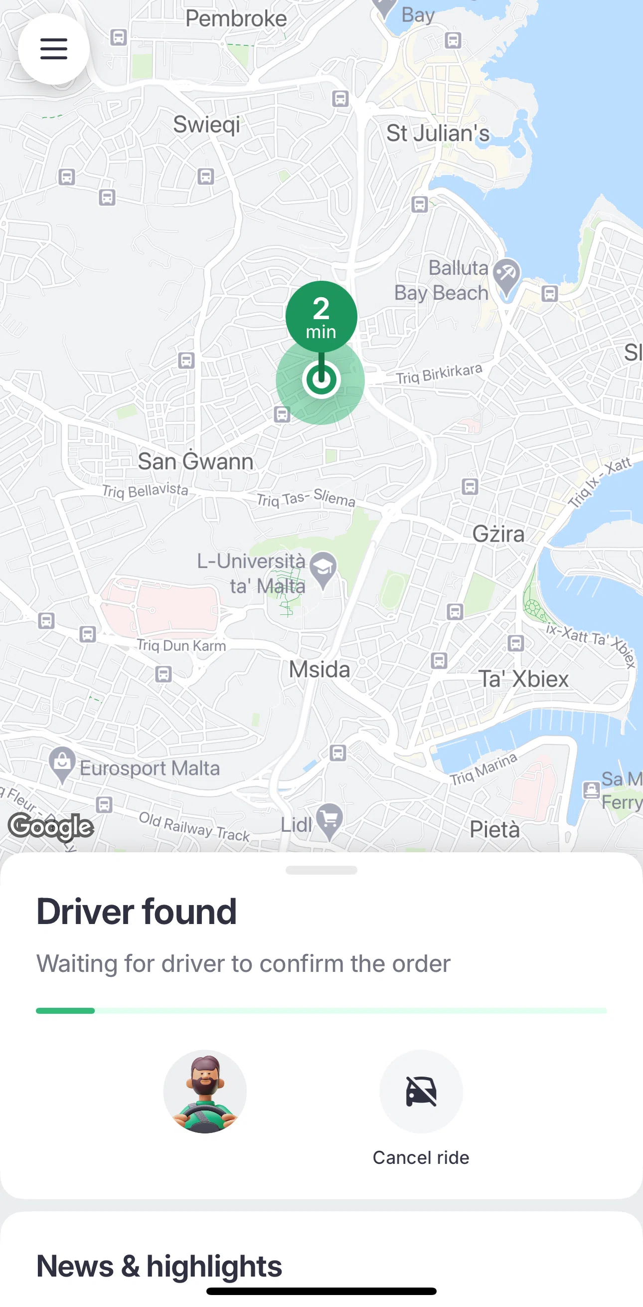 Bolt Screen screen in the Ongoing trip flow