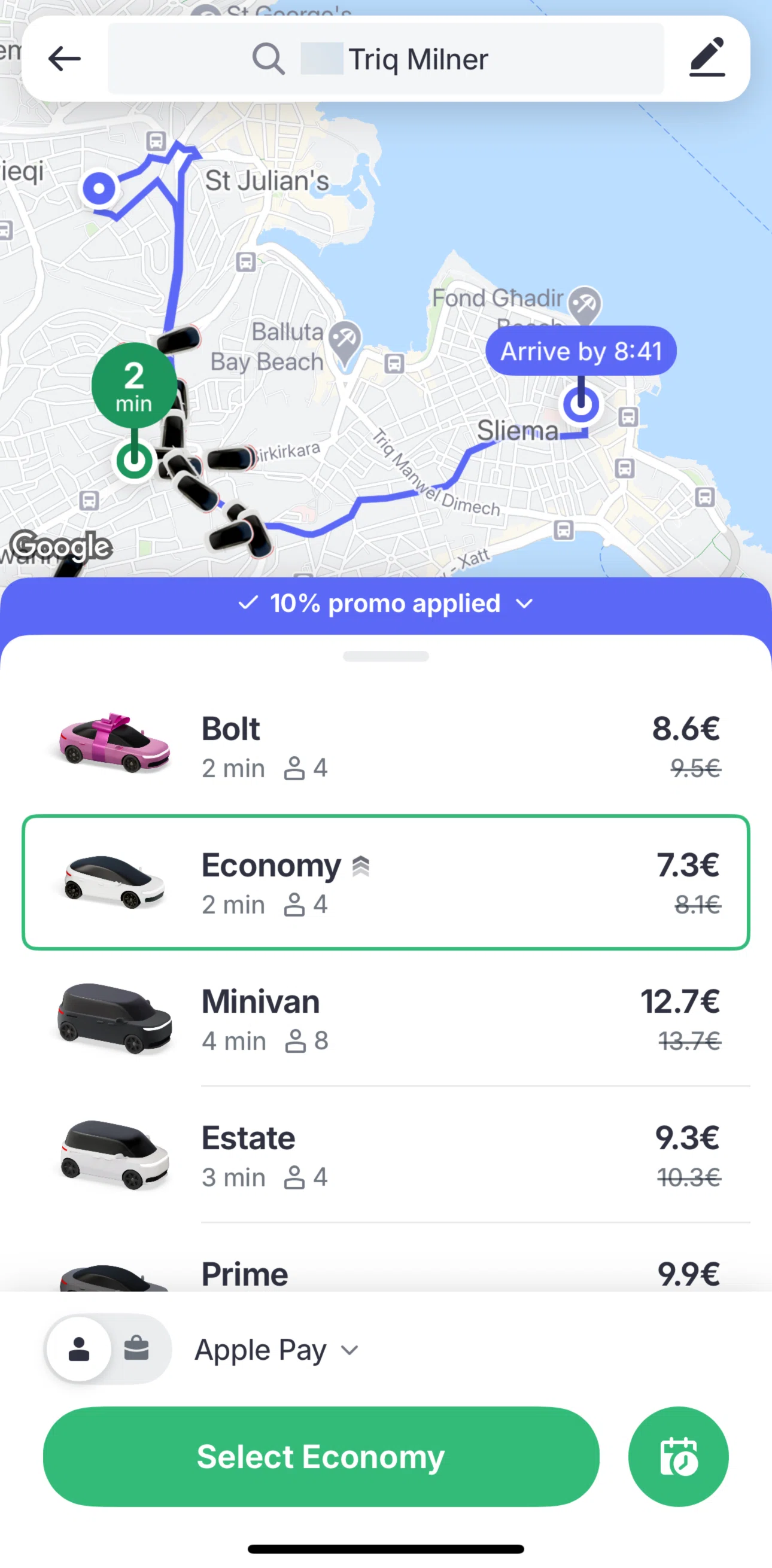Bolt Screen screen in the Schedule a ride flow