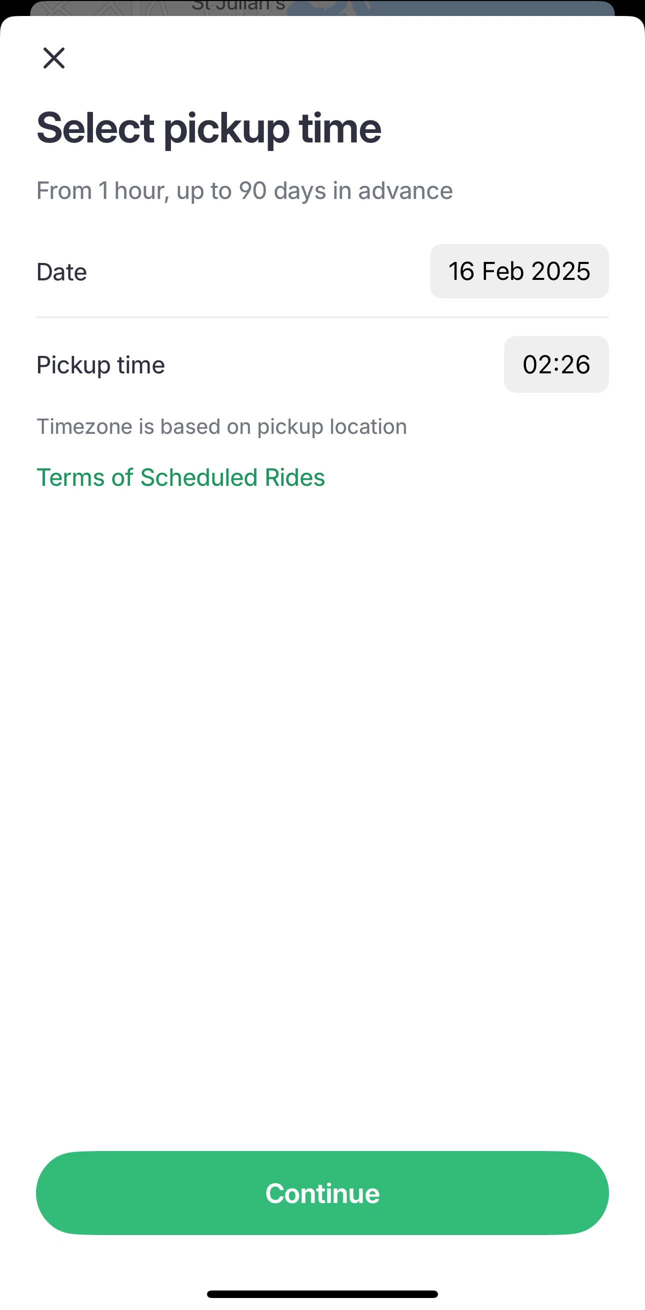 Bolt Screen screen in the Terms of scheduled rides flow