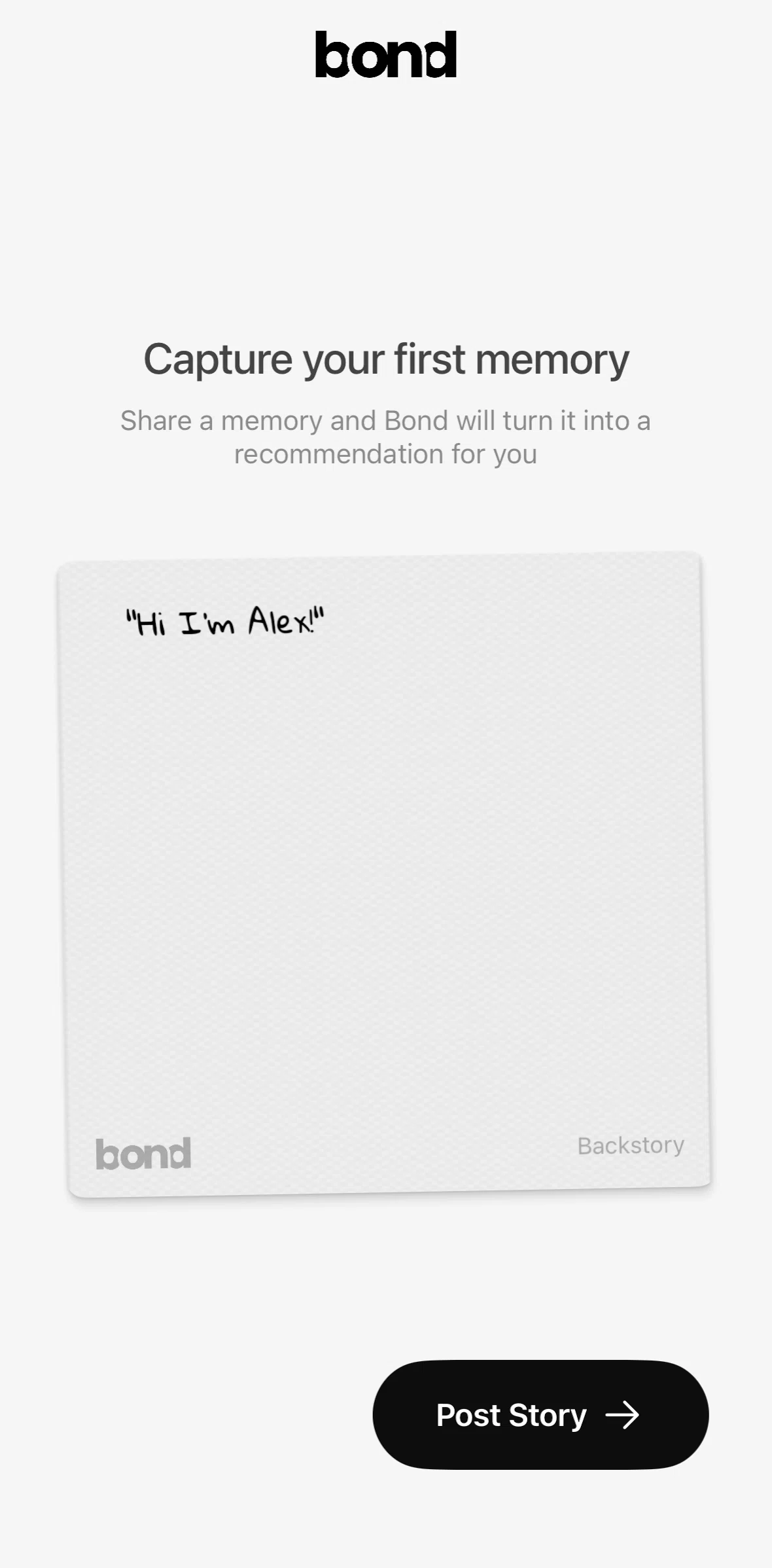 Bond Screen screen in the Posting a story flow