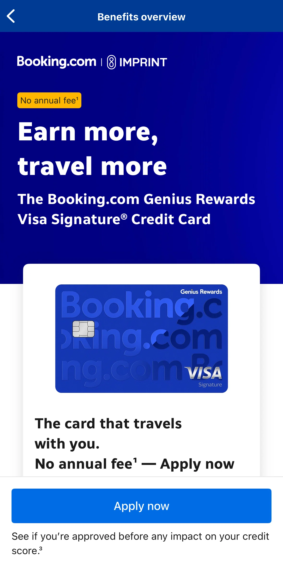 Booking Com Screen 1 screen in the Apply for a card flow