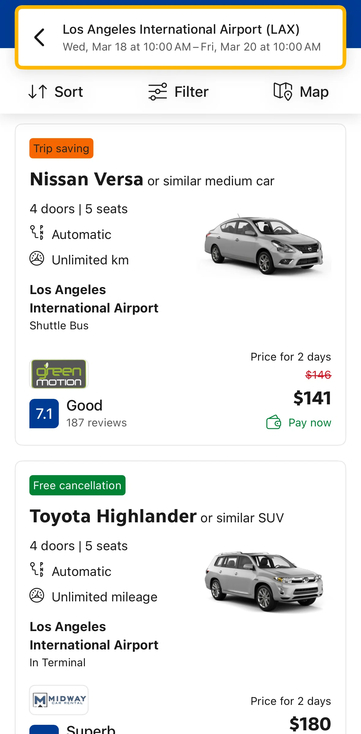 Booking Com Screen 1 screen in the Car detail flow