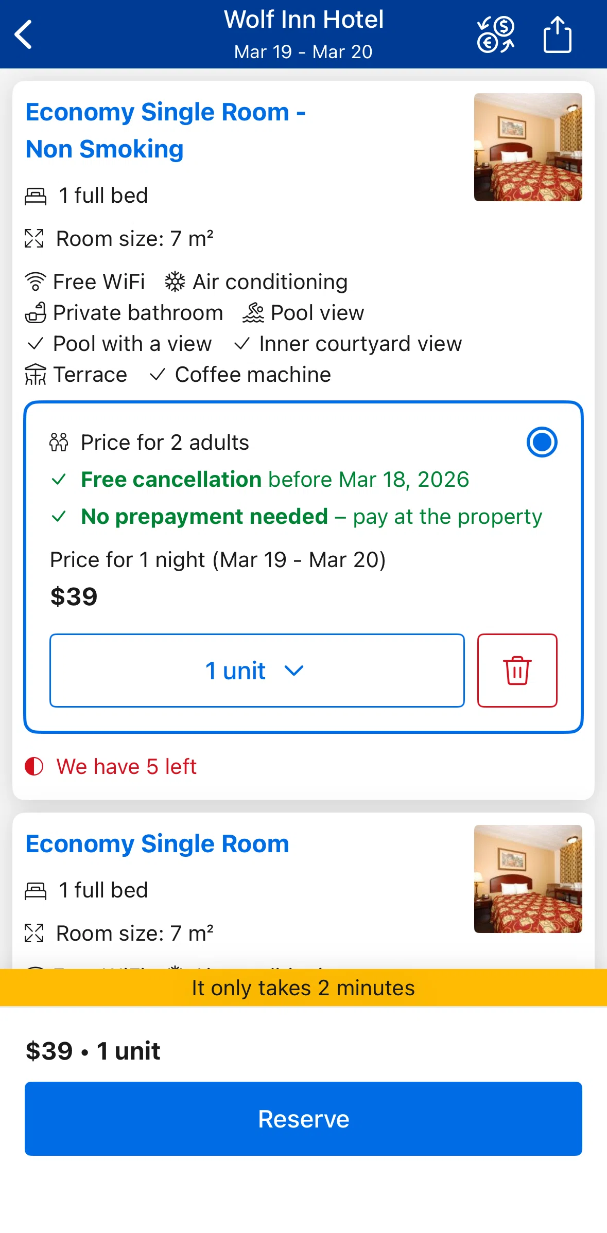 Booking Com Screen 1 screen in the Changing quantity flow