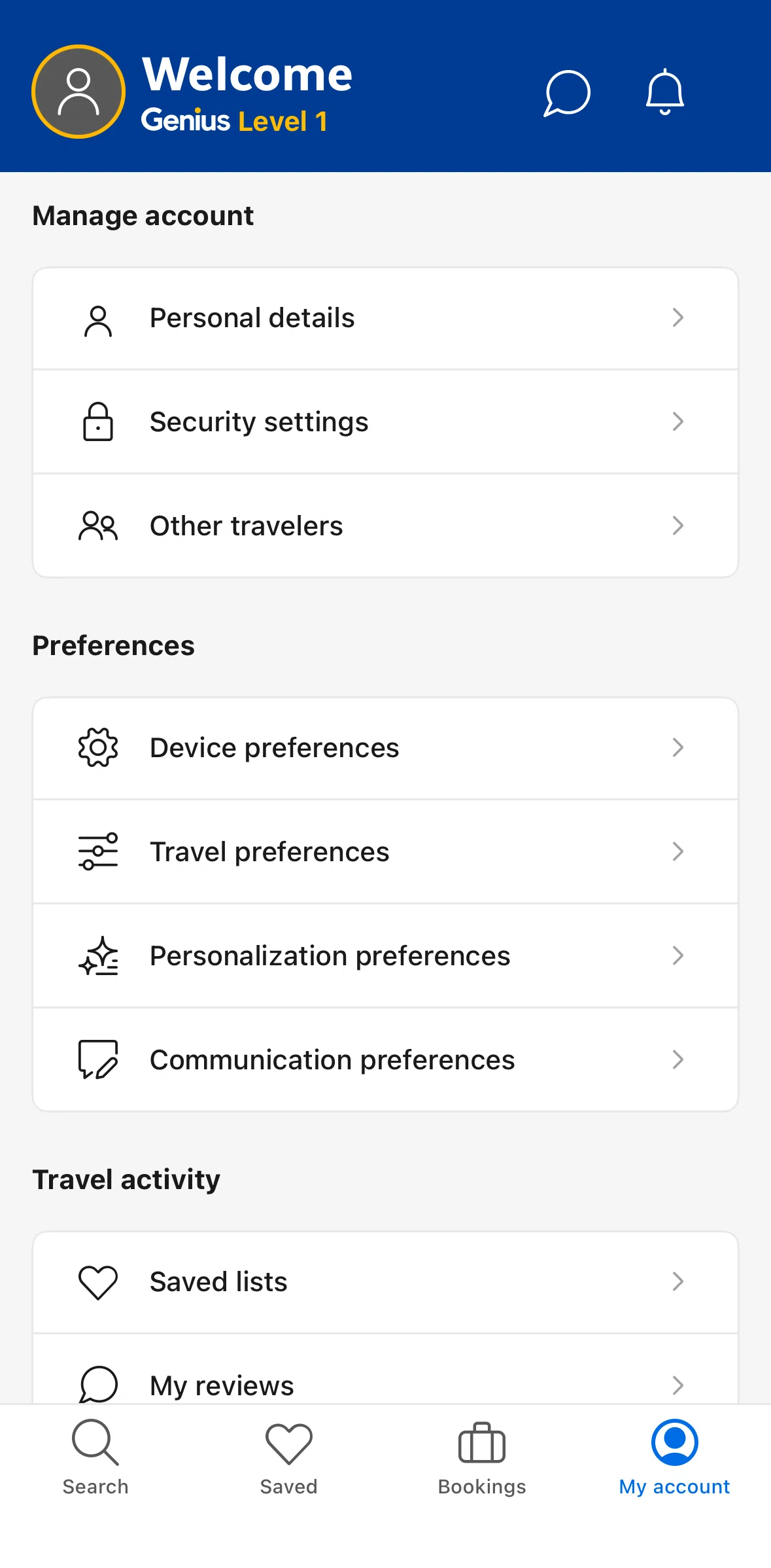 Booking Com Screen 1 screen in the Device preferences flow