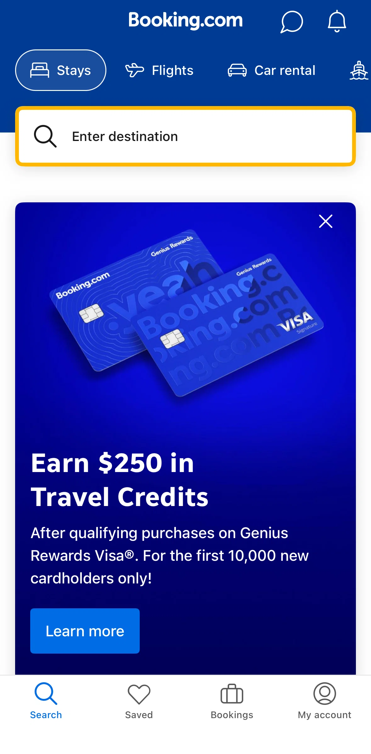 Booking Com Screen 1 screen in the Genius Rewards Visa Signature flow
