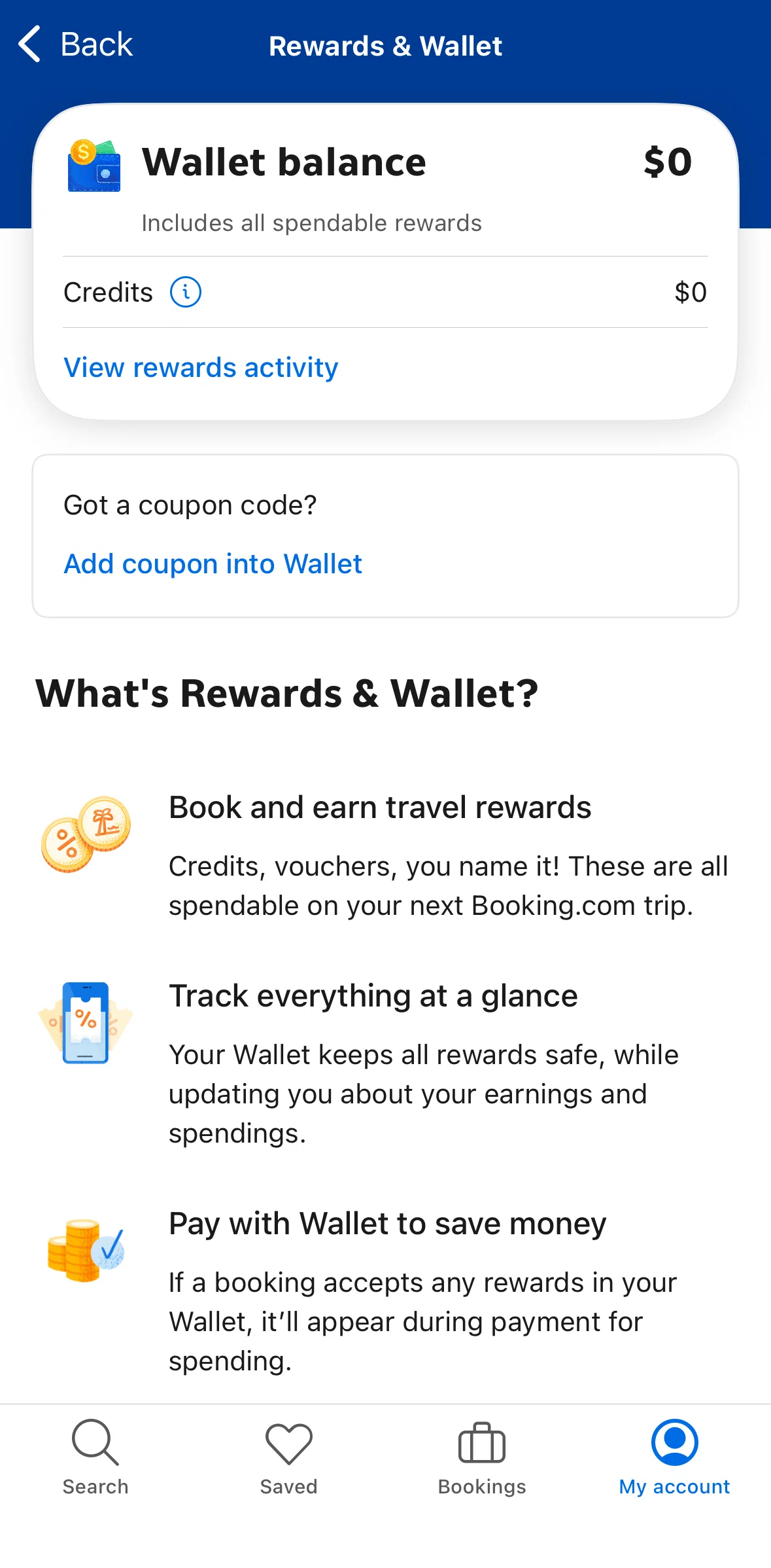 Booking Com Screen 1 screen in the Rewards & wallet activity flow