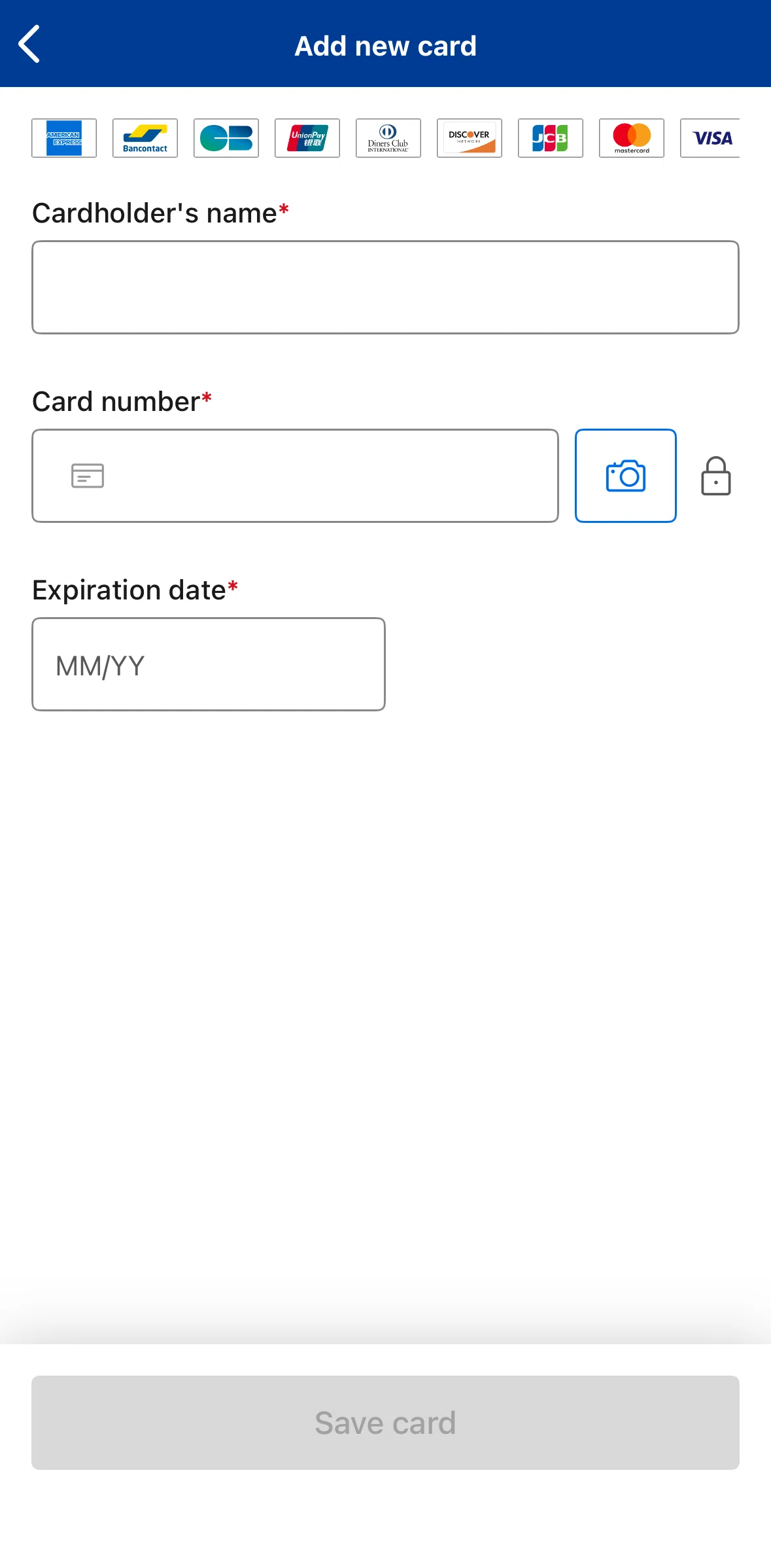 Booking Com Screen 1 screen in the Scan a card flow
