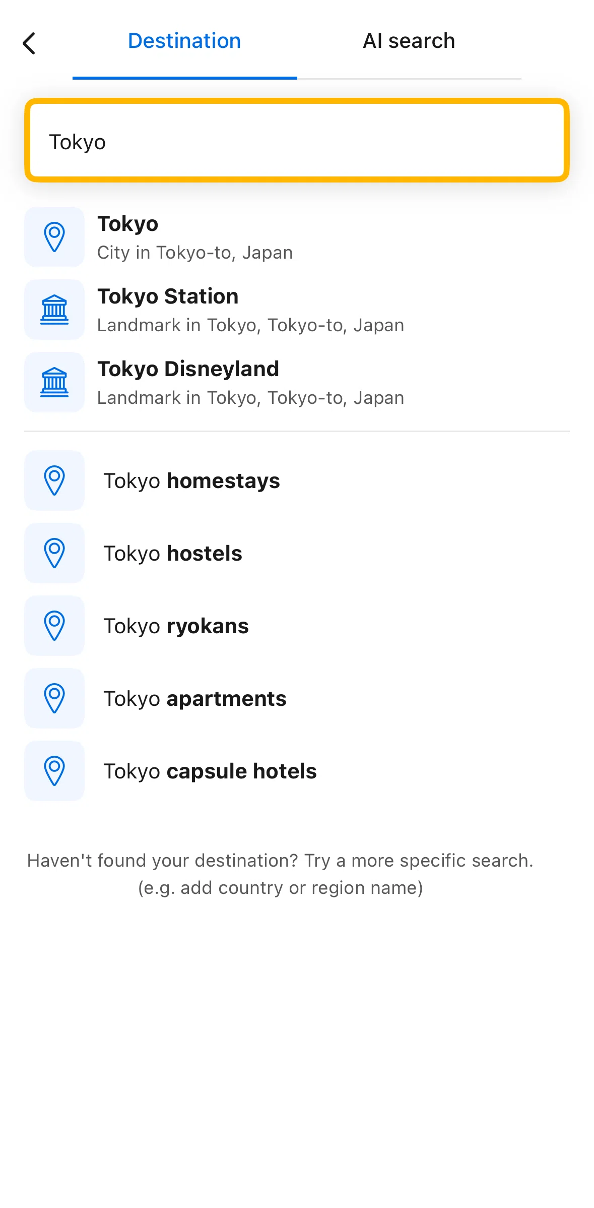 Booking Com Screen 1 screen in the Searching rooms (AI) flow