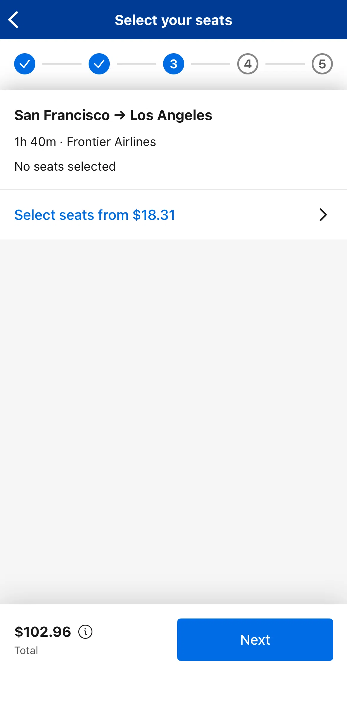 Booking Com Screen 1 screen in the Selecting seats flow