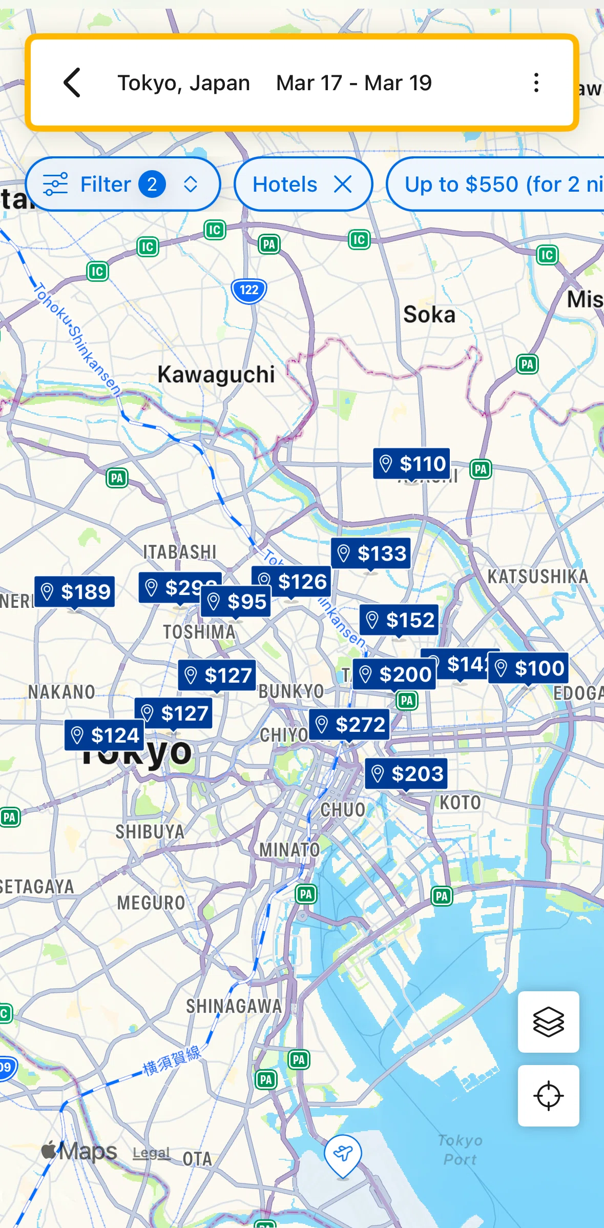 Booking Com Screen 1 screen in the Switching map type flow