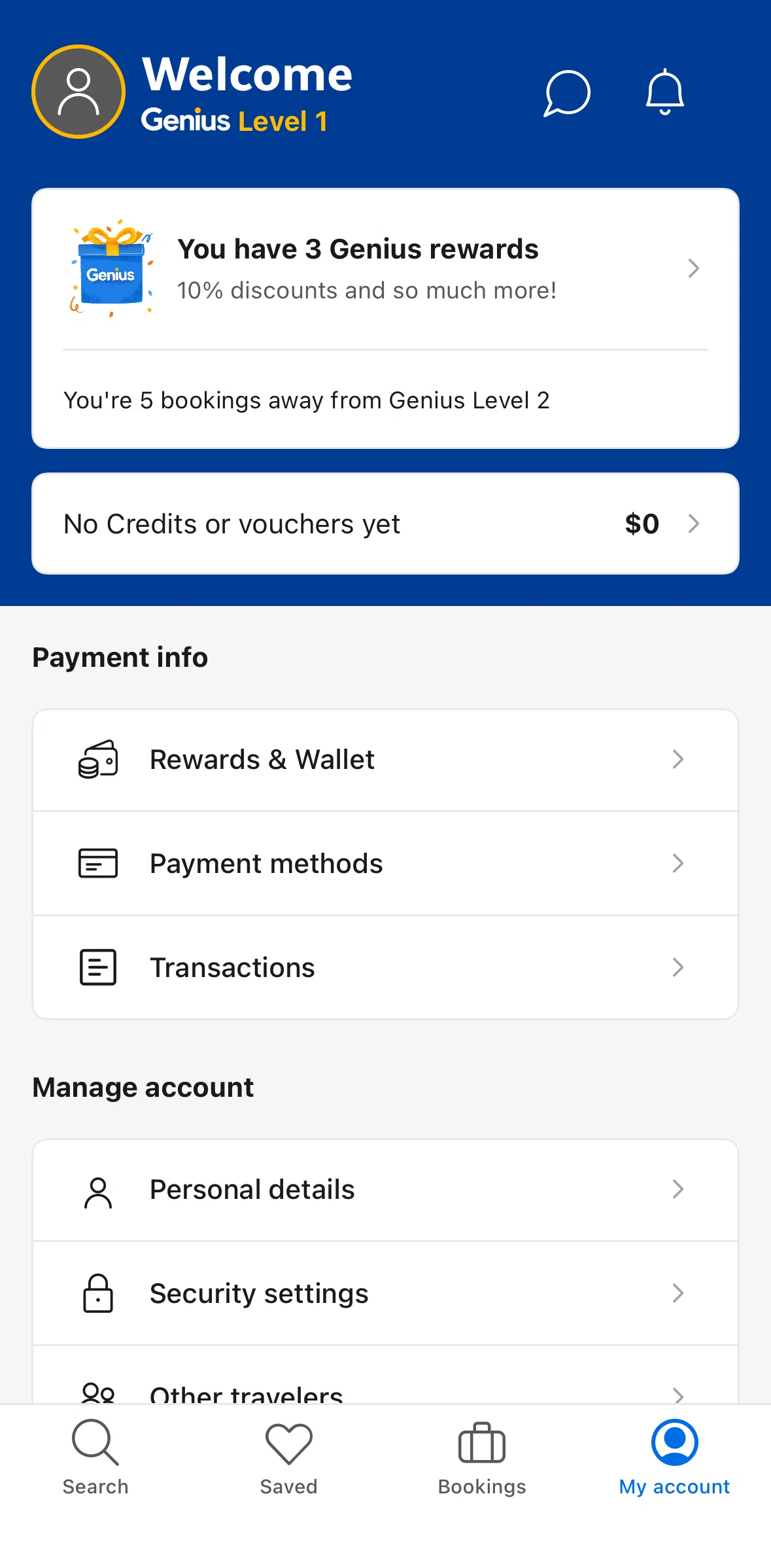 Booking Com Screen 1 screen in the Transactions flow