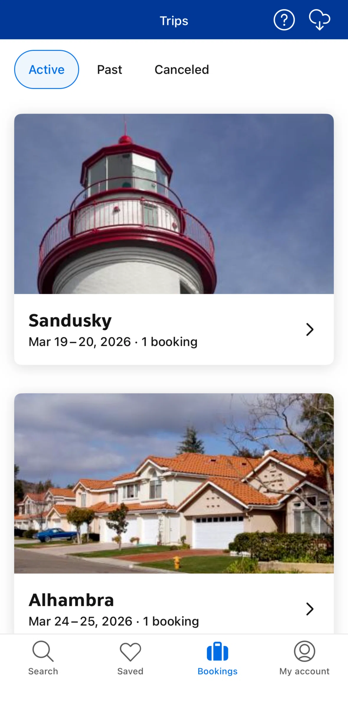 Booking Com Screen 1 screen in the Trip detail flow