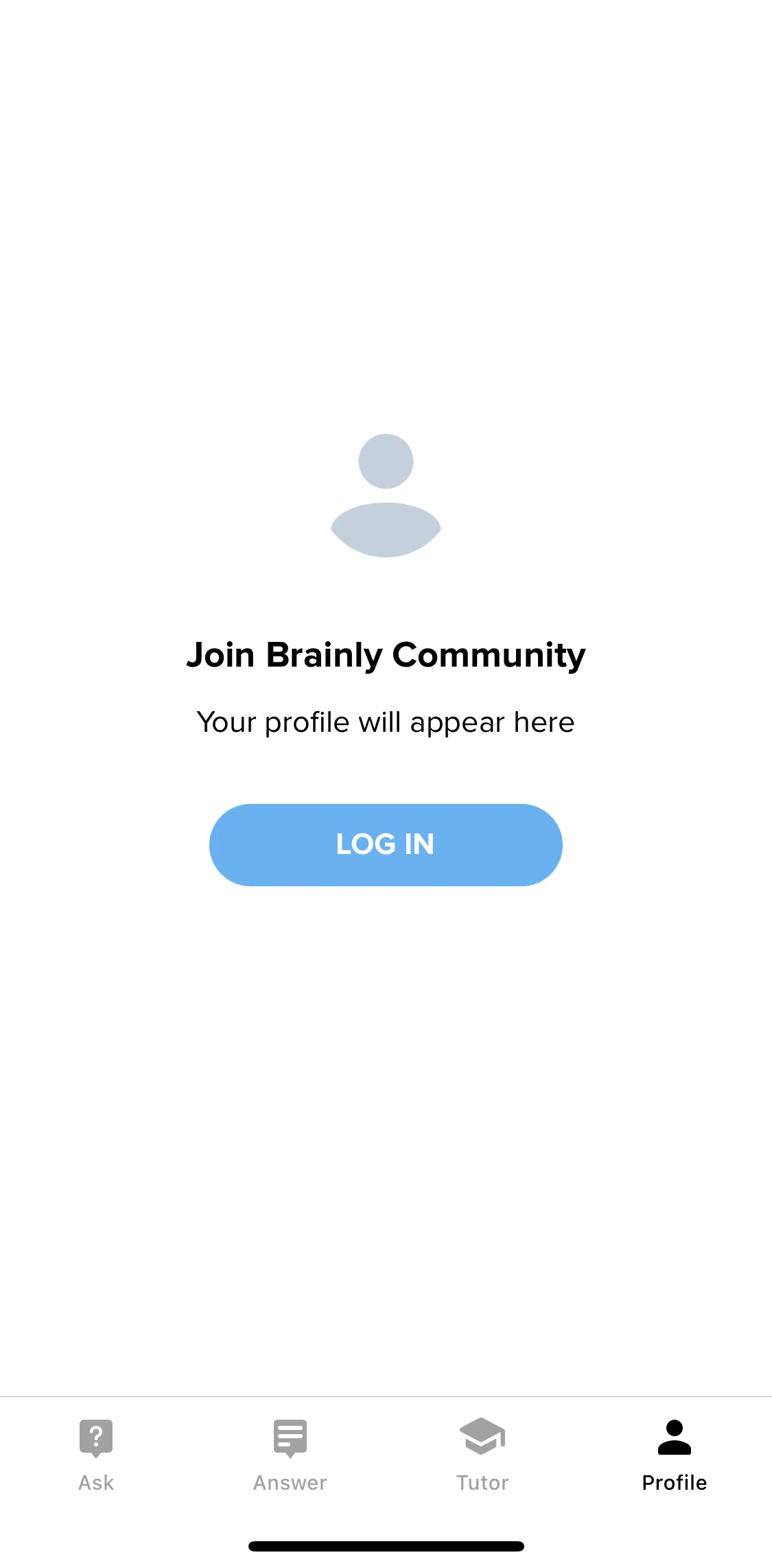Brainly Screen screen in the Logging in flow