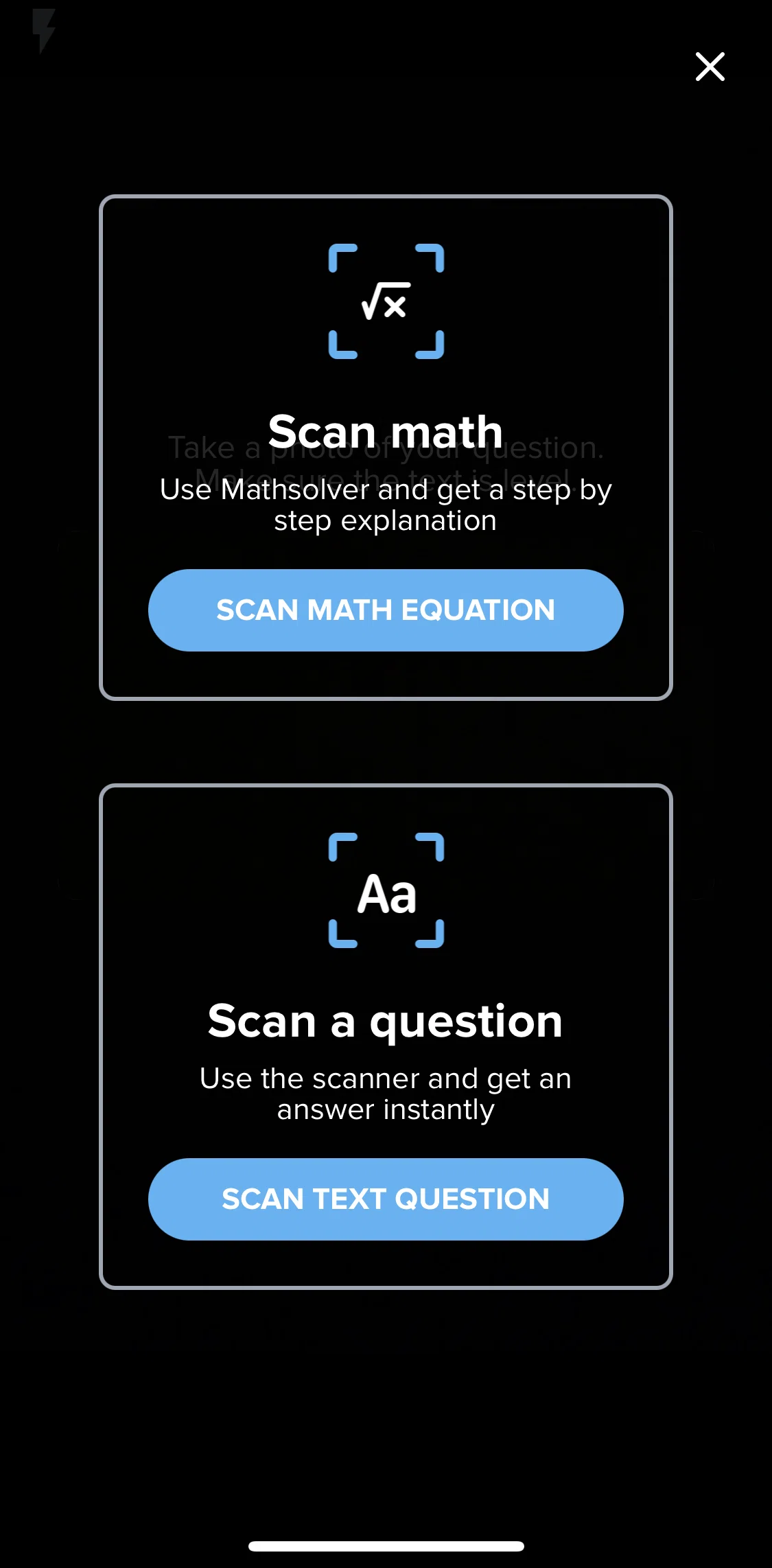 Brainly Screen screen in the Scanning text question flow