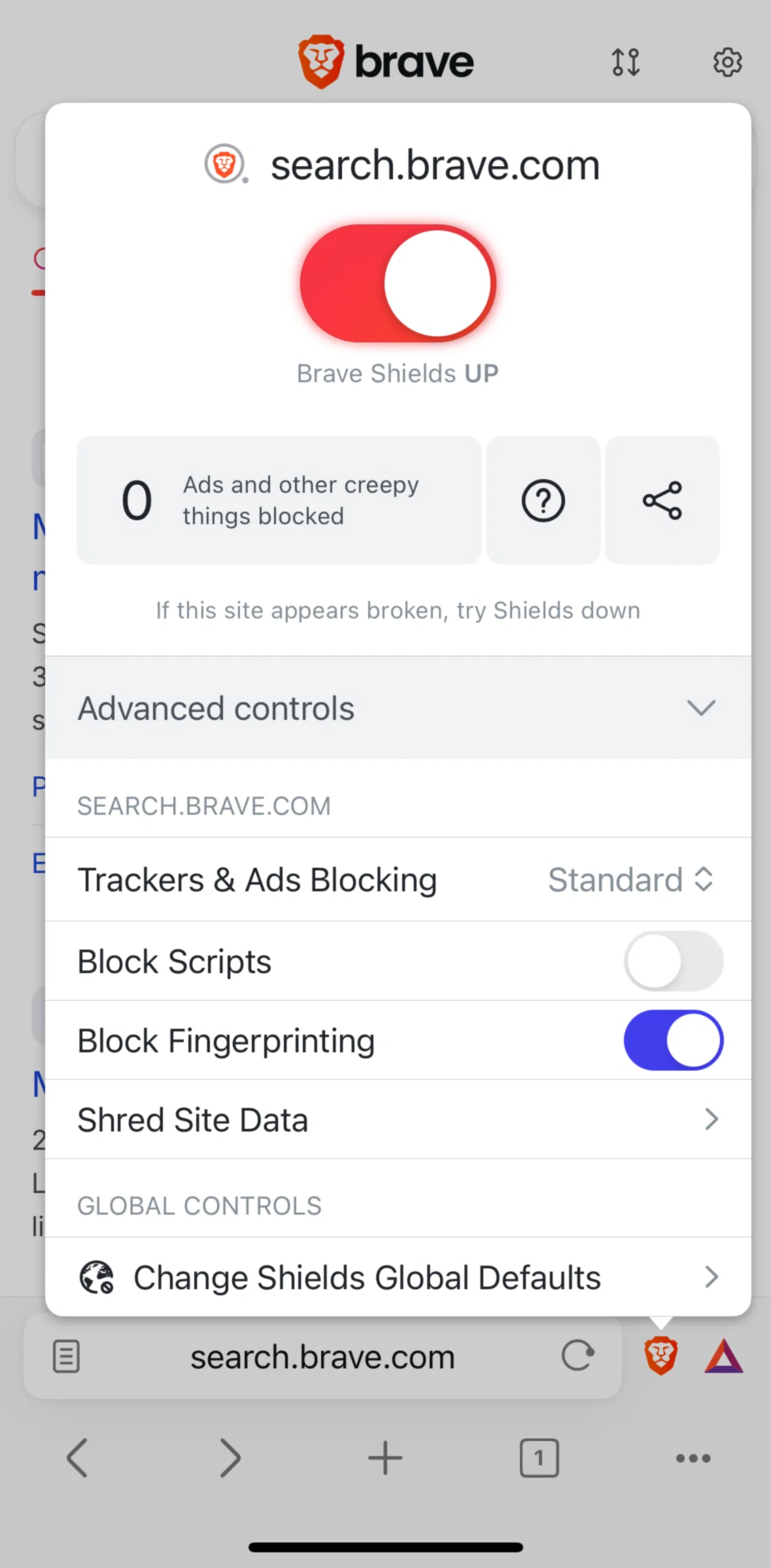 Brave Browser Screen screen in the About Brave Shields flow