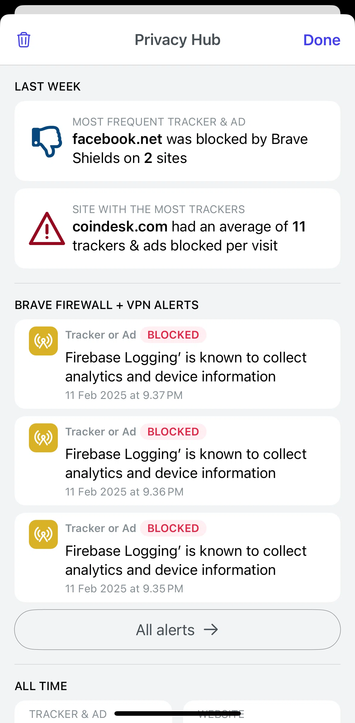 Brave Browser Screen screen in the All alerts flow