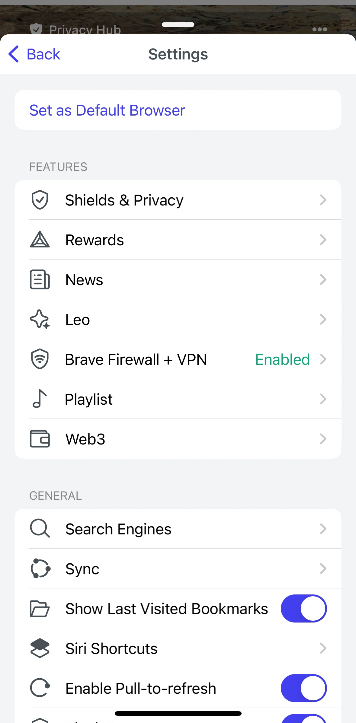 Brave Browser Screen screen in the Brave Firewall + VPN flow