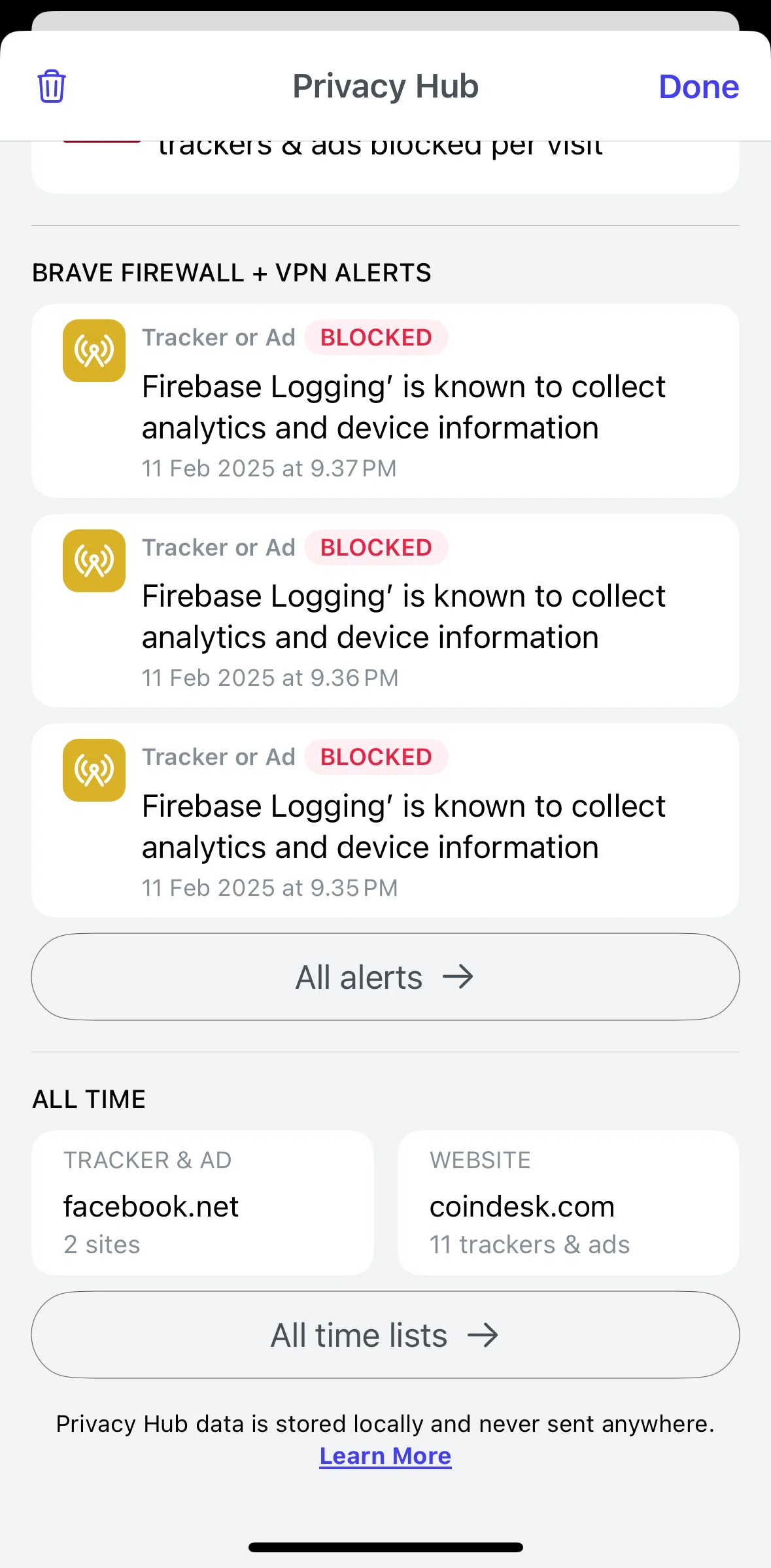 Brave Browser Screen screen in the Clearing all Shields data flow