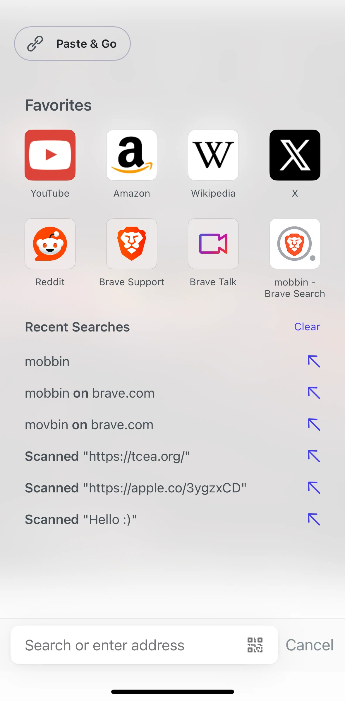 Brave Browser Screen screen in the Clearing recent searches flow