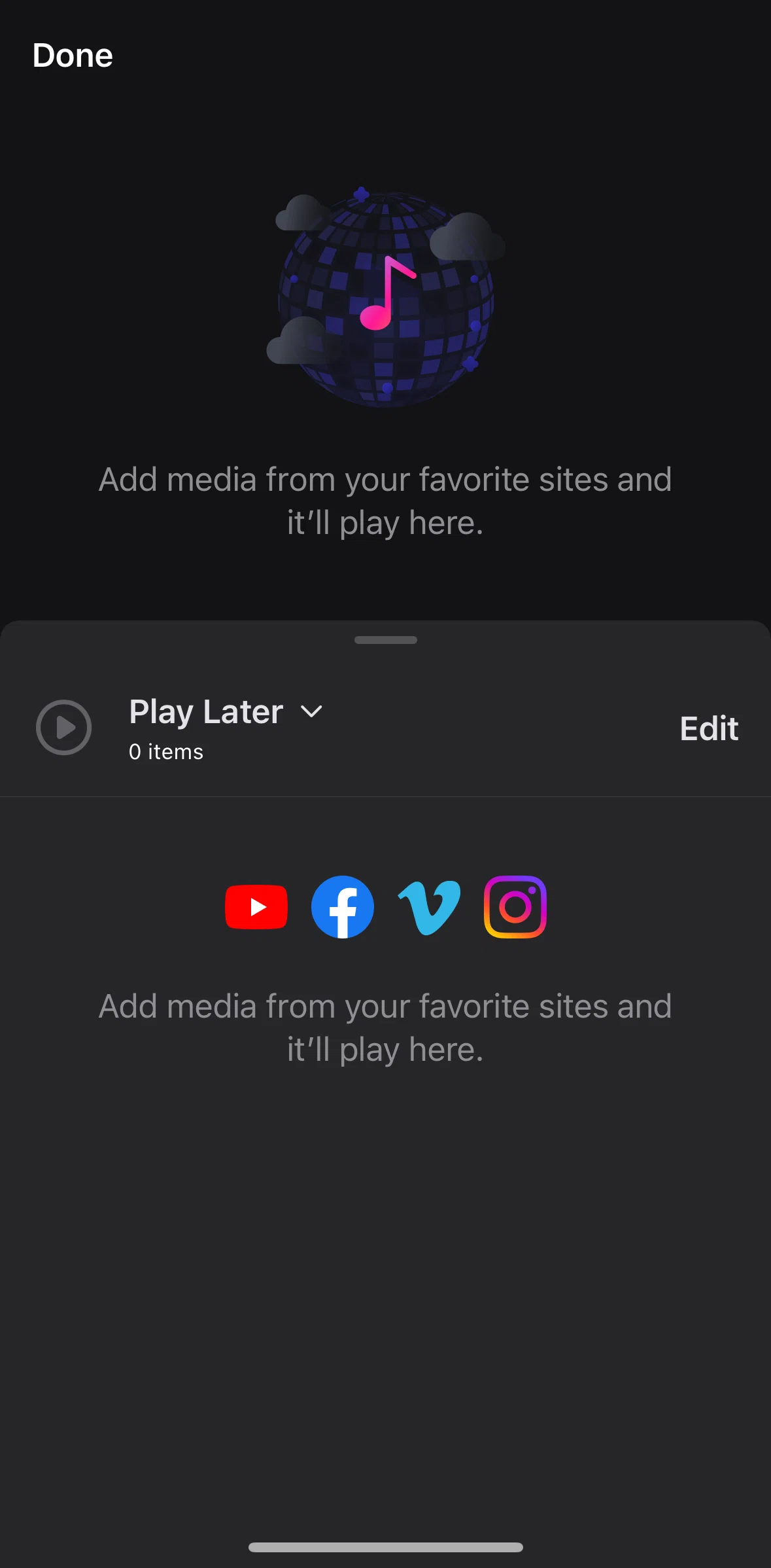 Brave Browser Screen screen in the Creating a playlist flow