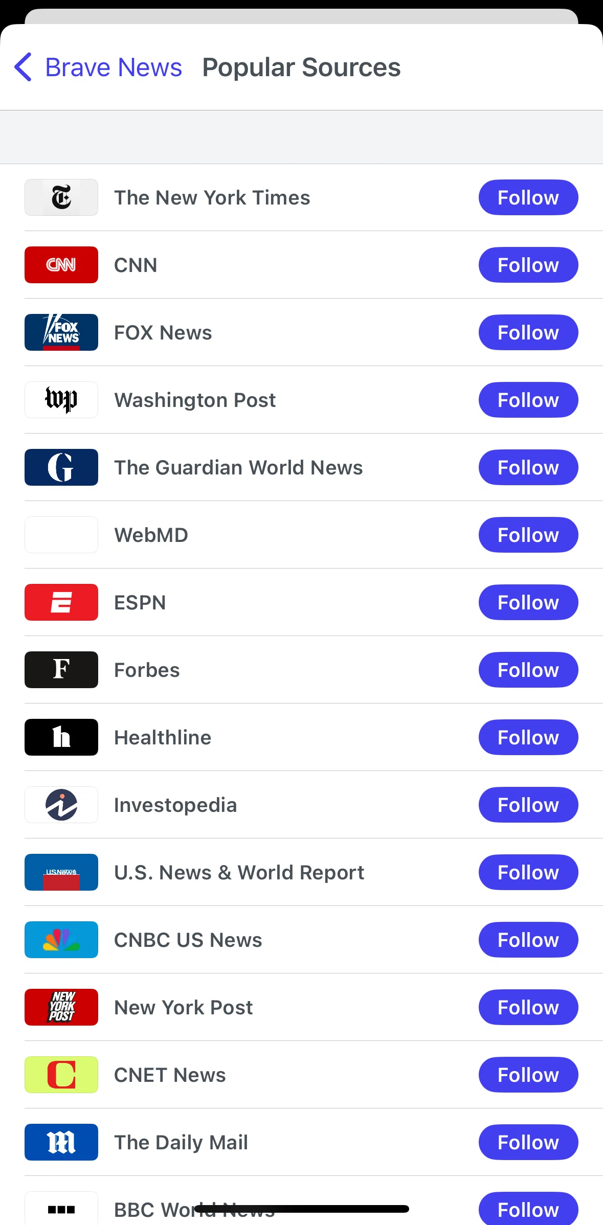 Brave Browser Screen screen in the Following a source flow