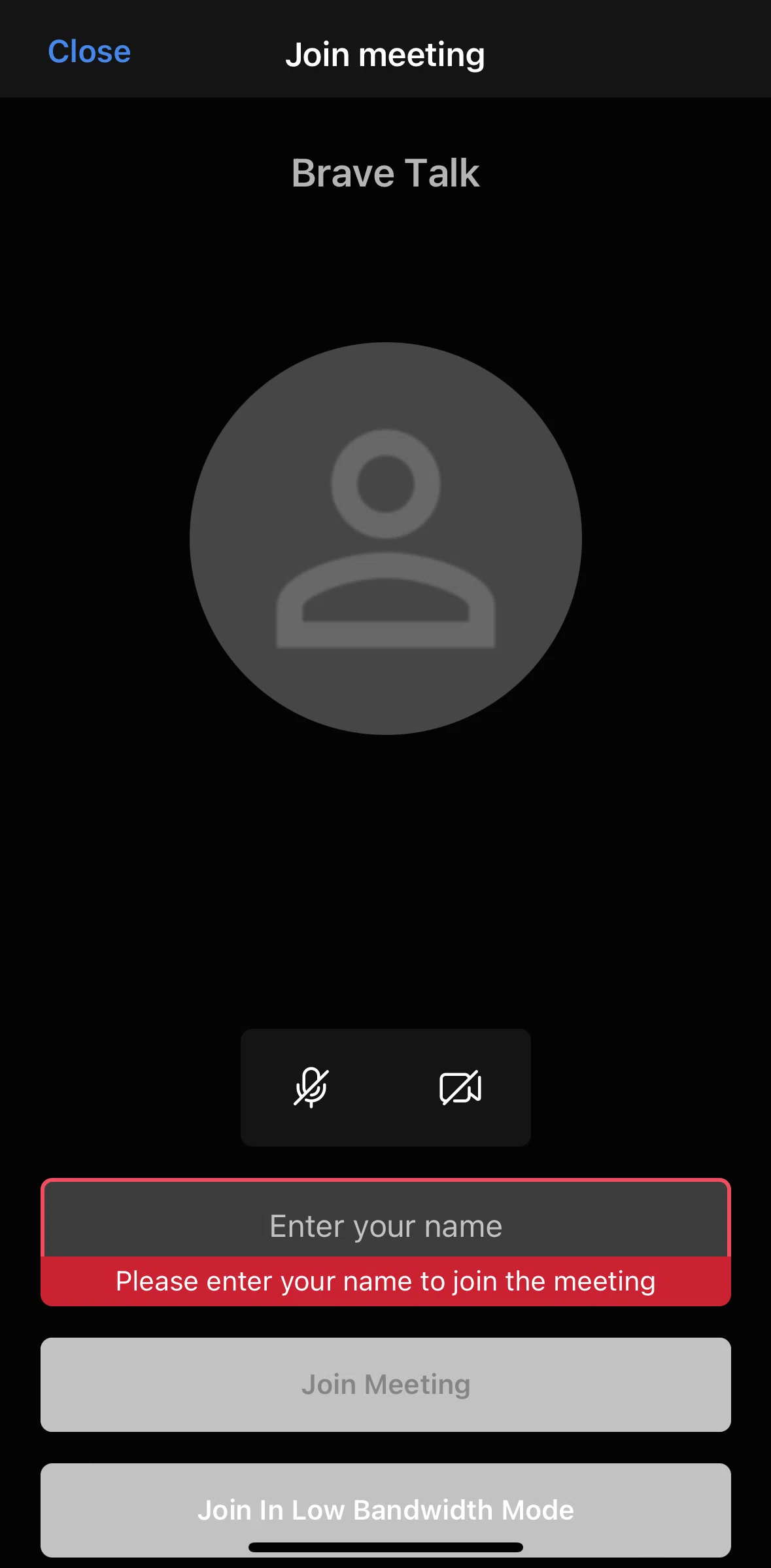 Brave Browser Screen screen in the Opening video camera flow