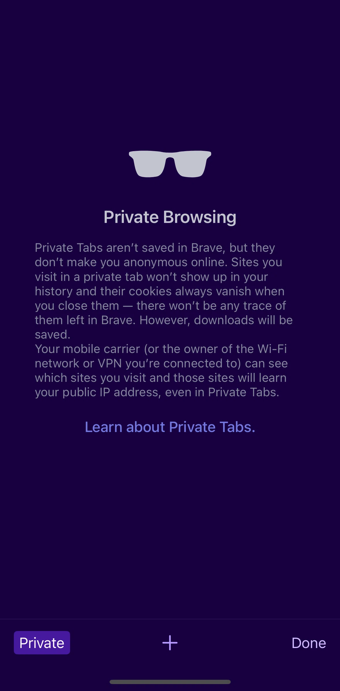 Brave Browser Screen screen in the Searching privately flow
