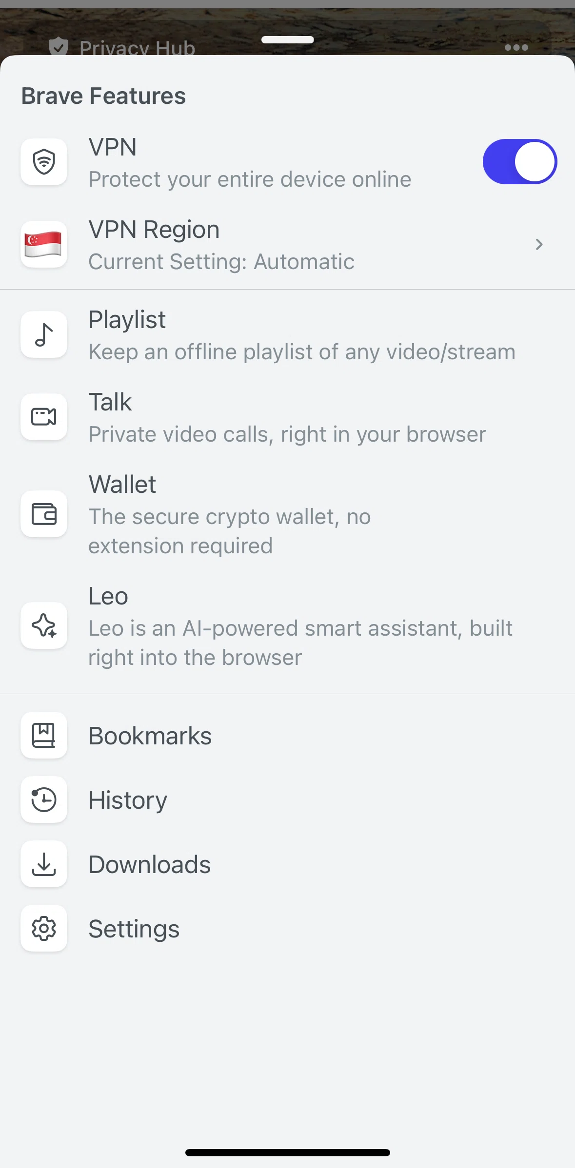 Brave Browser Screen screen in the Server region flow