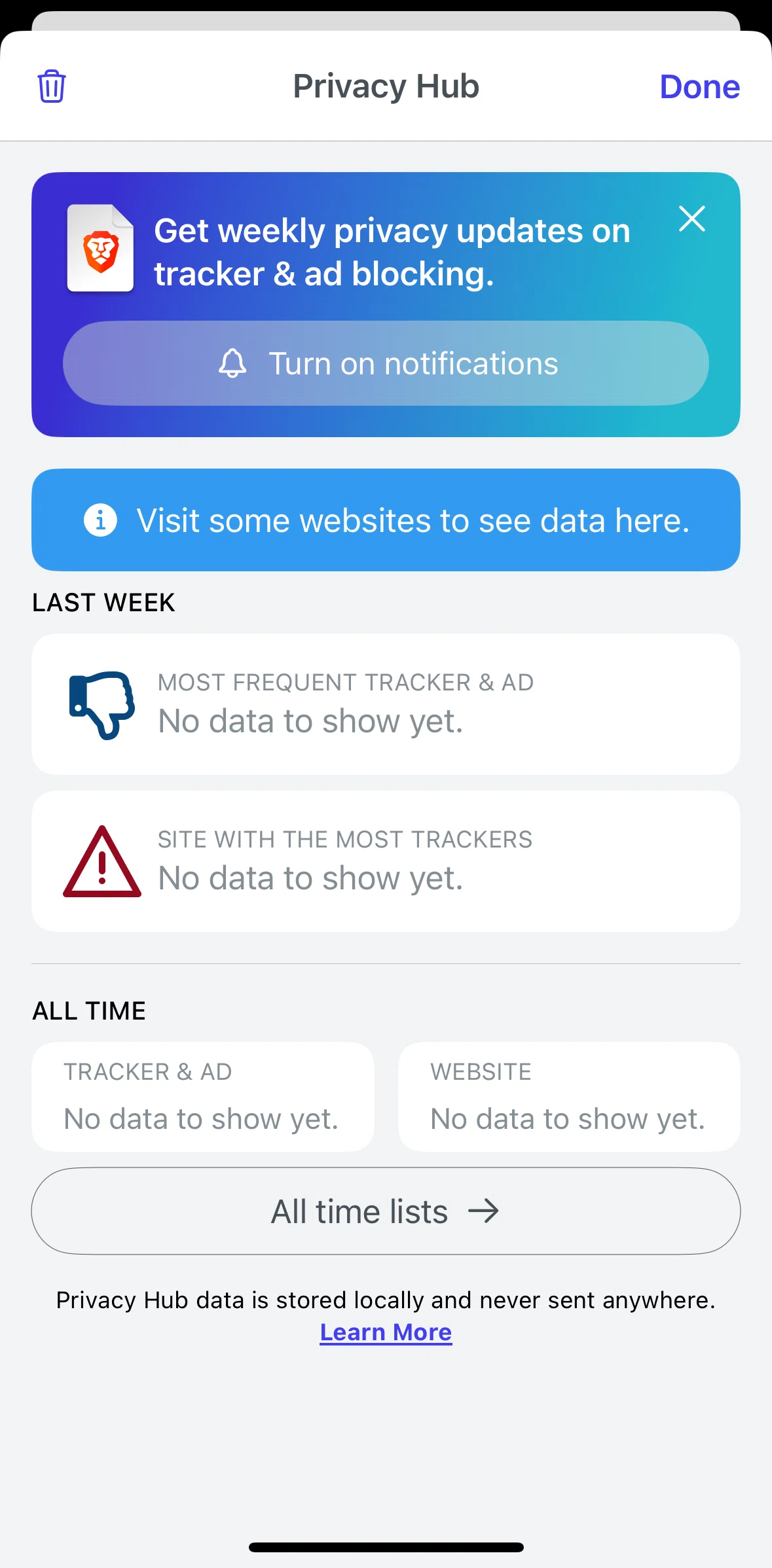 Brave Browser Screen screen in the Turning on notifications flow