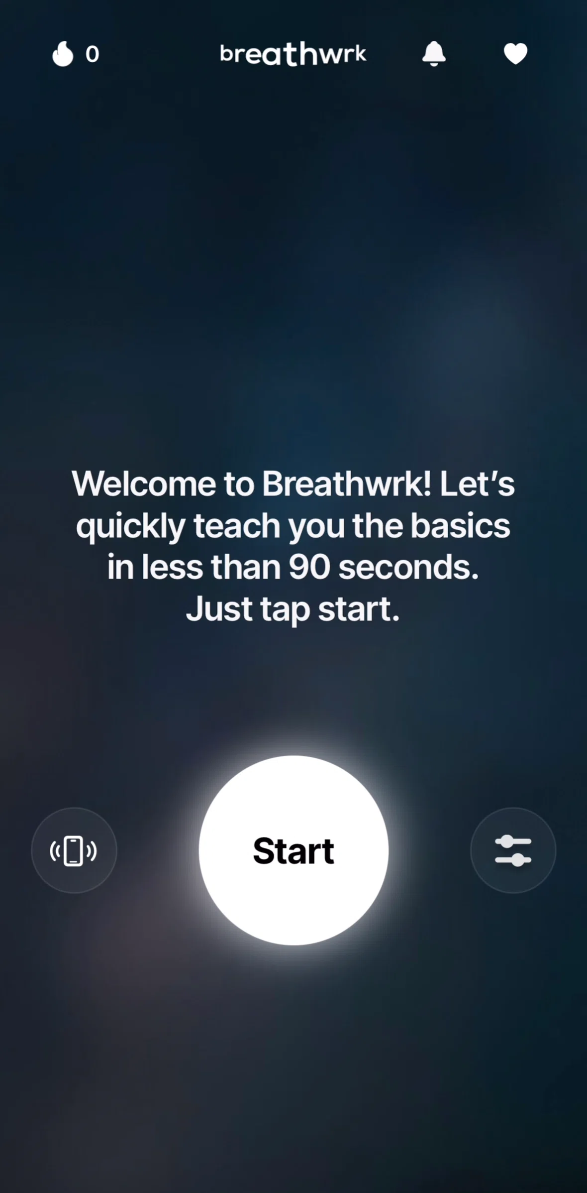 Breathwrk Screen screen in the Home flow